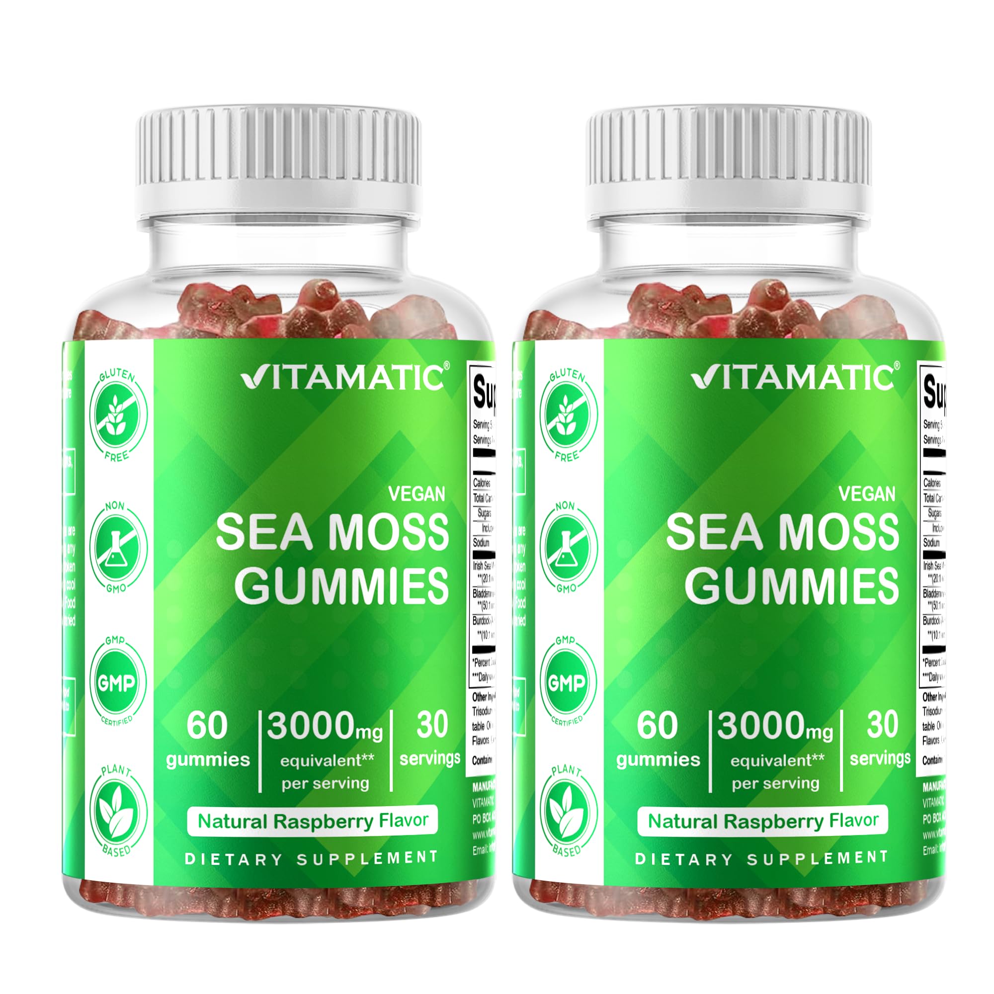 2 Pack Vitamatic Irish Sea Moss Gummies - 3000 mg - 60 Vegan Gummies - Made with Bladderwrack & Burdock Root - Seamoss Supplement for Thyroid, Energy, Immune Support