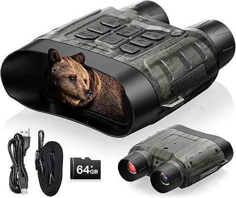 Prismaticos Vision Nocturna, Binoculares Visión Nocturna 4K 112MP, Vision Nocturna Infrarrojo con Zoom de 12x & Batería 5000mAh, Incluye Tarjeta 64GB, Alcance de 450m, Ideal para Caza y Camping