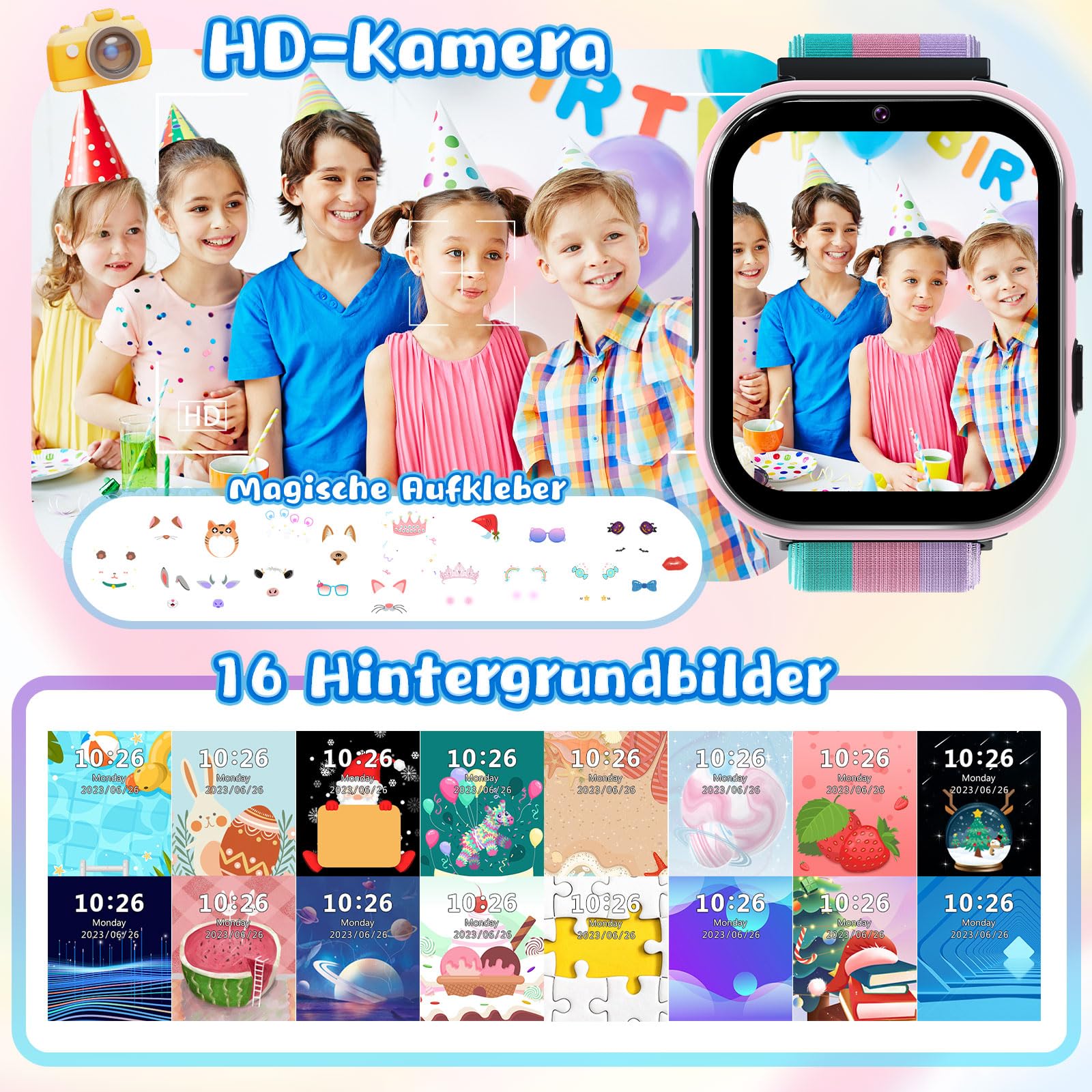 PTHTECHUS Smartwatch per bambini 4G, orologio telefonico per bambini con funzione di chiamata, chiamate bidirezionali, fotocamera, MP3, SOS, scheda di apprendimento, regalo per ragazzi e ragazze rosa
