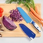Starfrit 4-Piece Set de couteaux, Lames en acier inoxydable à haute teneur en carbone avec revêtement non-brillant, gaines de protection autoparpillées, poignées rivetées ergonomiques, Utilitaire Chef Santoku & Couteaux Paring, multicolores