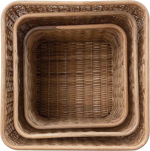 Miniatura 3 de Bloomingville Organizador cuadrado hecho a mano de palma y ratán para decoración y almacenamiento con asas, marrón natural, juego de 3 cestas