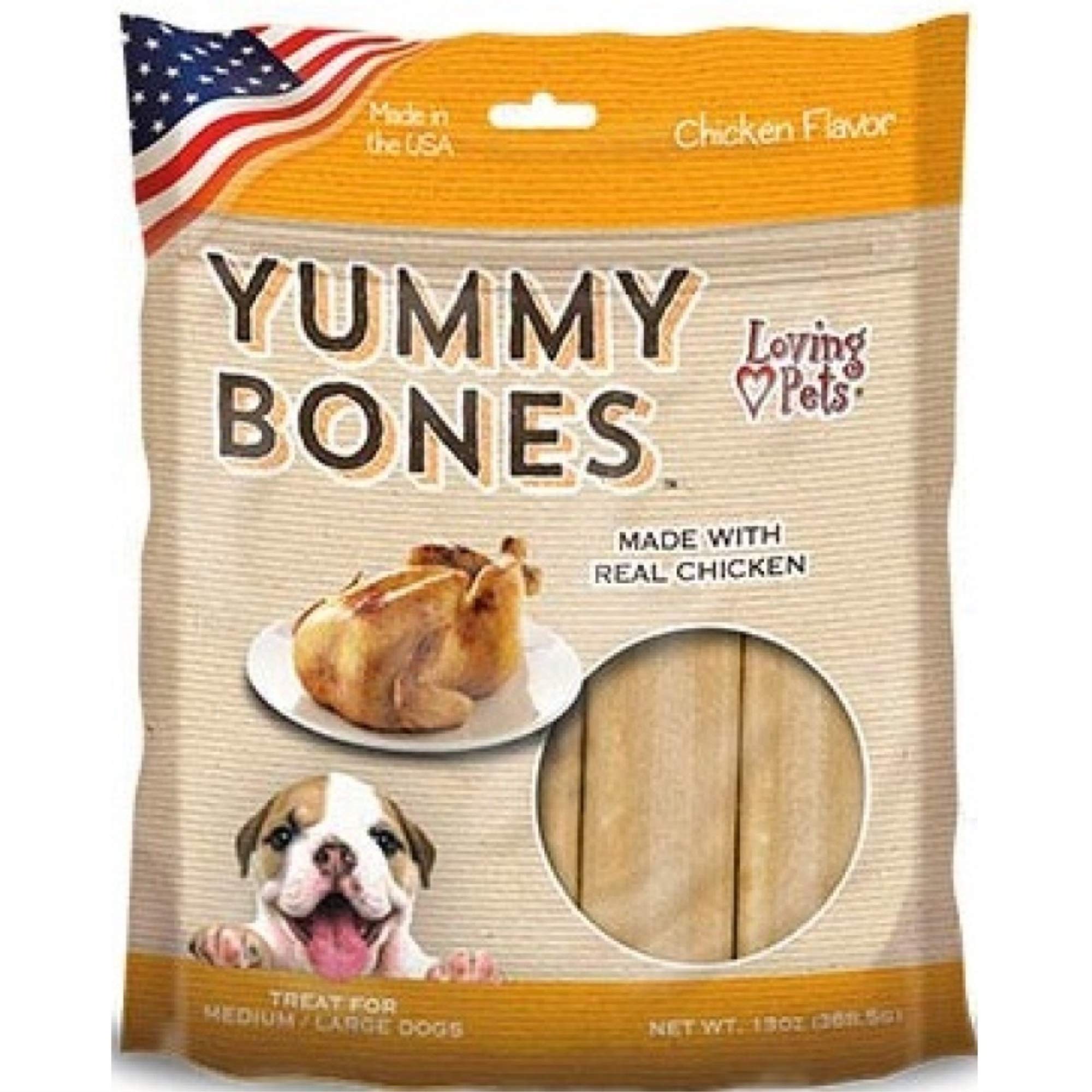 Loving Pets Yummy Bones - Chicken Flavor Filled Bones for Dogs (for Medium/Large Dogs 20-100+ lbs)
