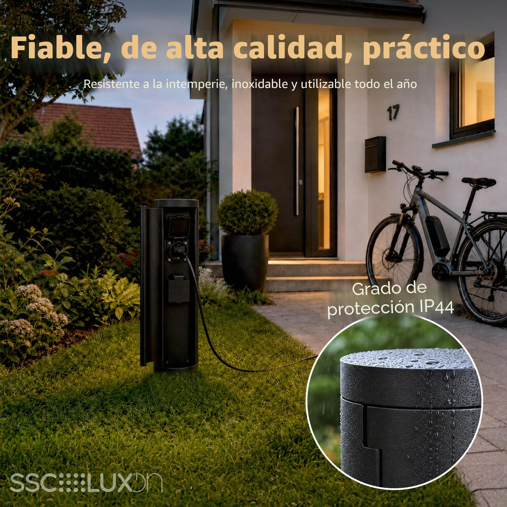 SSC-LUXon PALISO Design - Columna de enchufes con 2 enchufes para jardín y exterior, columna de energía con puerta, color negro, IP44, altura 39,5 cm