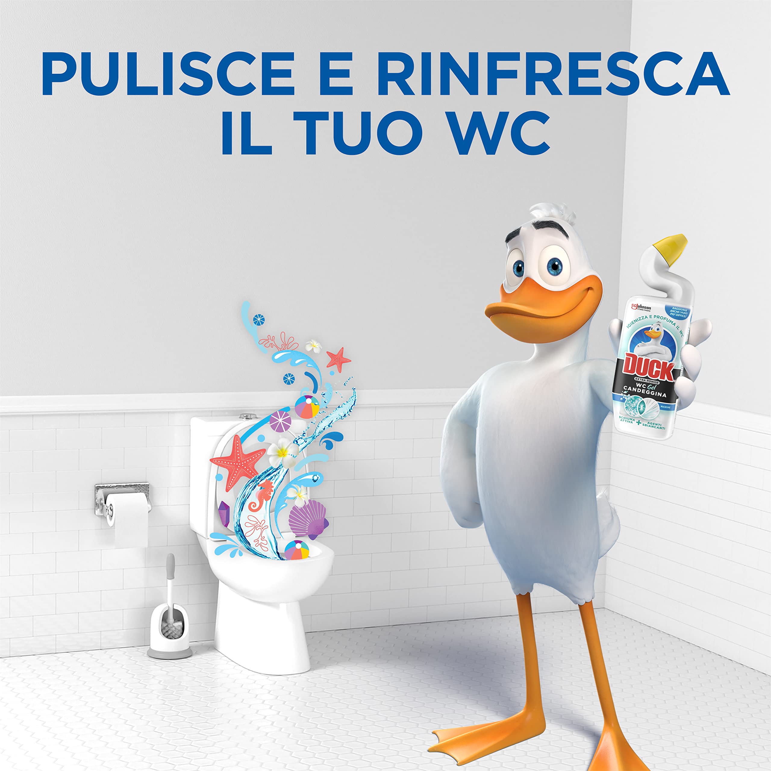 Duck WC Gel Candeggina - Liquido per WC, Igienizza e profuma, Fragranza Marine, Formato Scorta da 12 pezzi