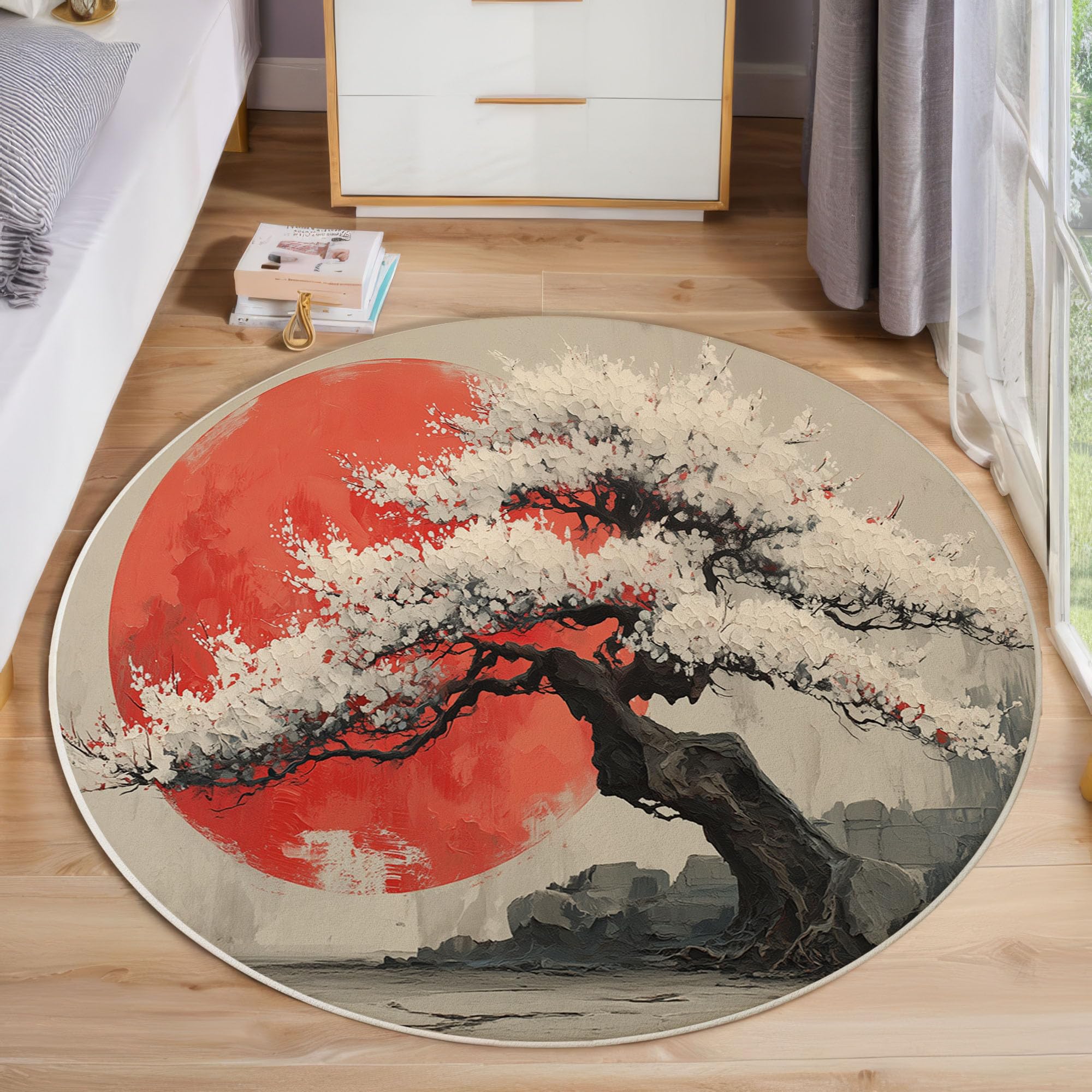 Tapis rond lavable en machine antidérapant et doux pour chambre