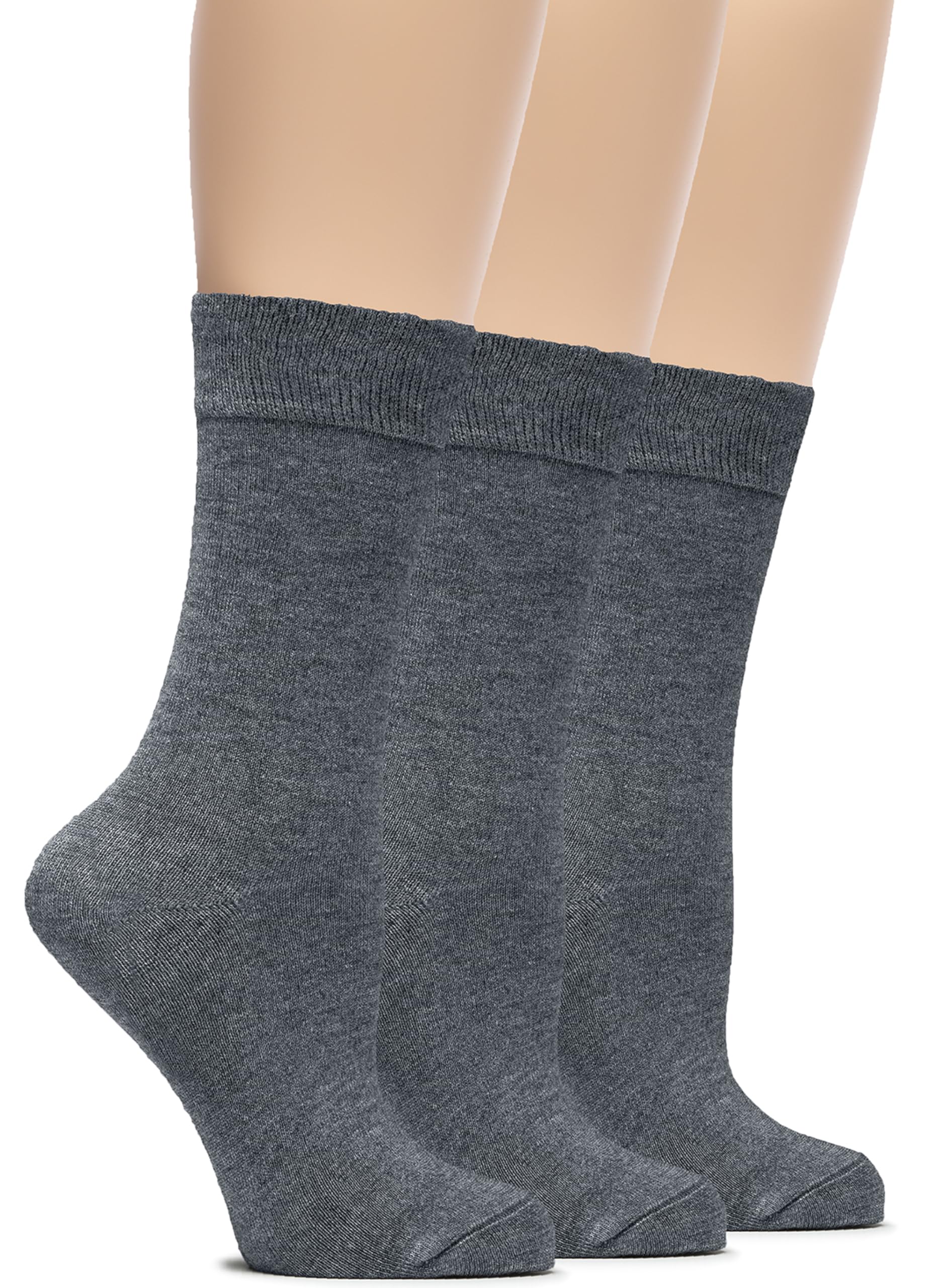 HUGH UGOLI Womens Soft Bamboo Dress Socks & Thin, Crew, Socks for Business, Trouser, Casual, Non-Binding, 3 Pairs