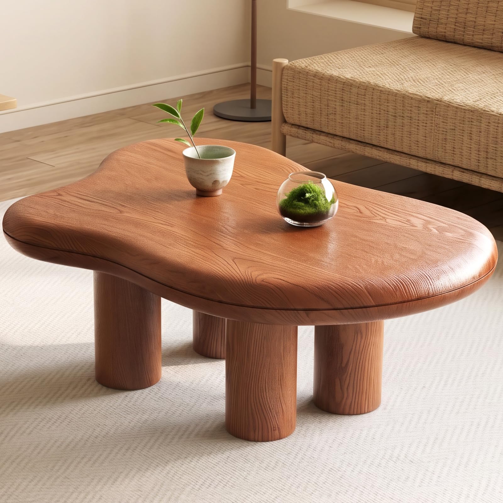 Miuuod Walnut Cloud Coffee Table, 36" Irregular Wavy Center Table, Modern Aesthetic Accent Table with 4 Legs, Small Tea Table for Living Room, Office, Easy Assembly โ image 1