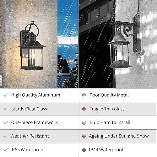 Miniatura 8 de Farol de pared para exteriores, aplique de pared exterior negro con antioxidante, luz exterior impermeable para porche, accesorios de iluminación al