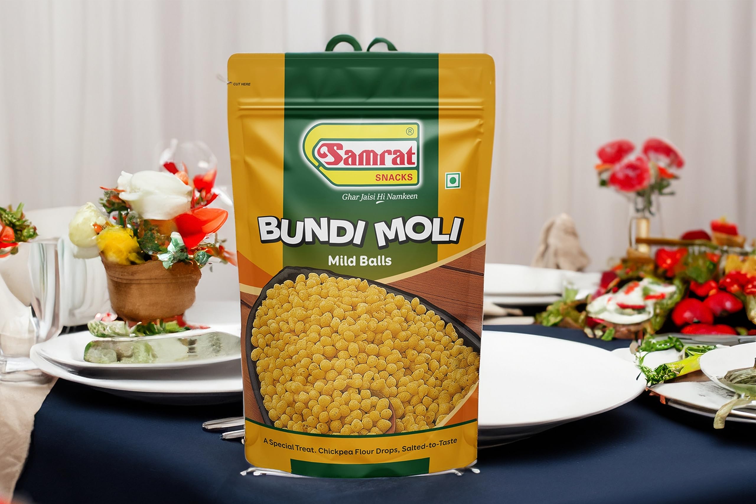 Samrat | Bundi Moli Mild Balls Magic of Crunchy & Crispy Namkeen for Chaat & Raita Snacks | Ghar Jaisi Hi Namkeen | (1 KG)