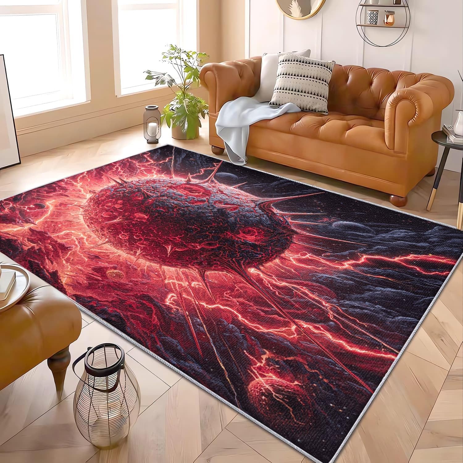 Weich und Angenehm Teppich für Wohnzimmer Horror Sci Fi Muster rutschfest Maschinenwaschbar Pflegeleicht Rot Für Schlafzimmer Kurzflor Teppich Kinderzimmer 140x200 cm
