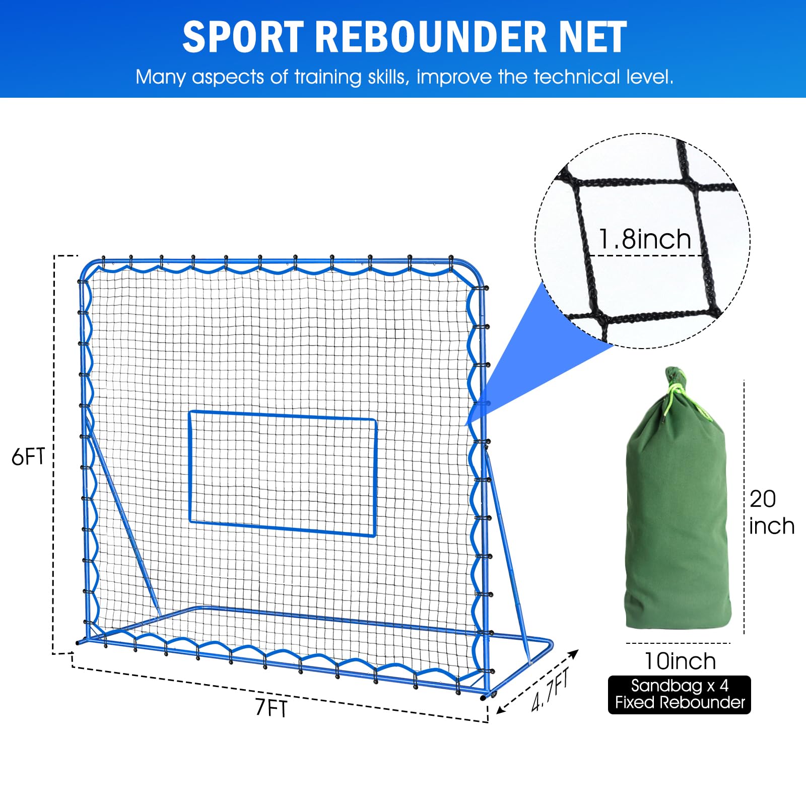 Esta Red de Rebote para fútbol de 7x6 pies, con ángulo de Cambio rápido para Entrenamiento de fútbol para Control, práctica de pases, fácil de Instalar, Ayuda y Equipo de Rebote para niños,