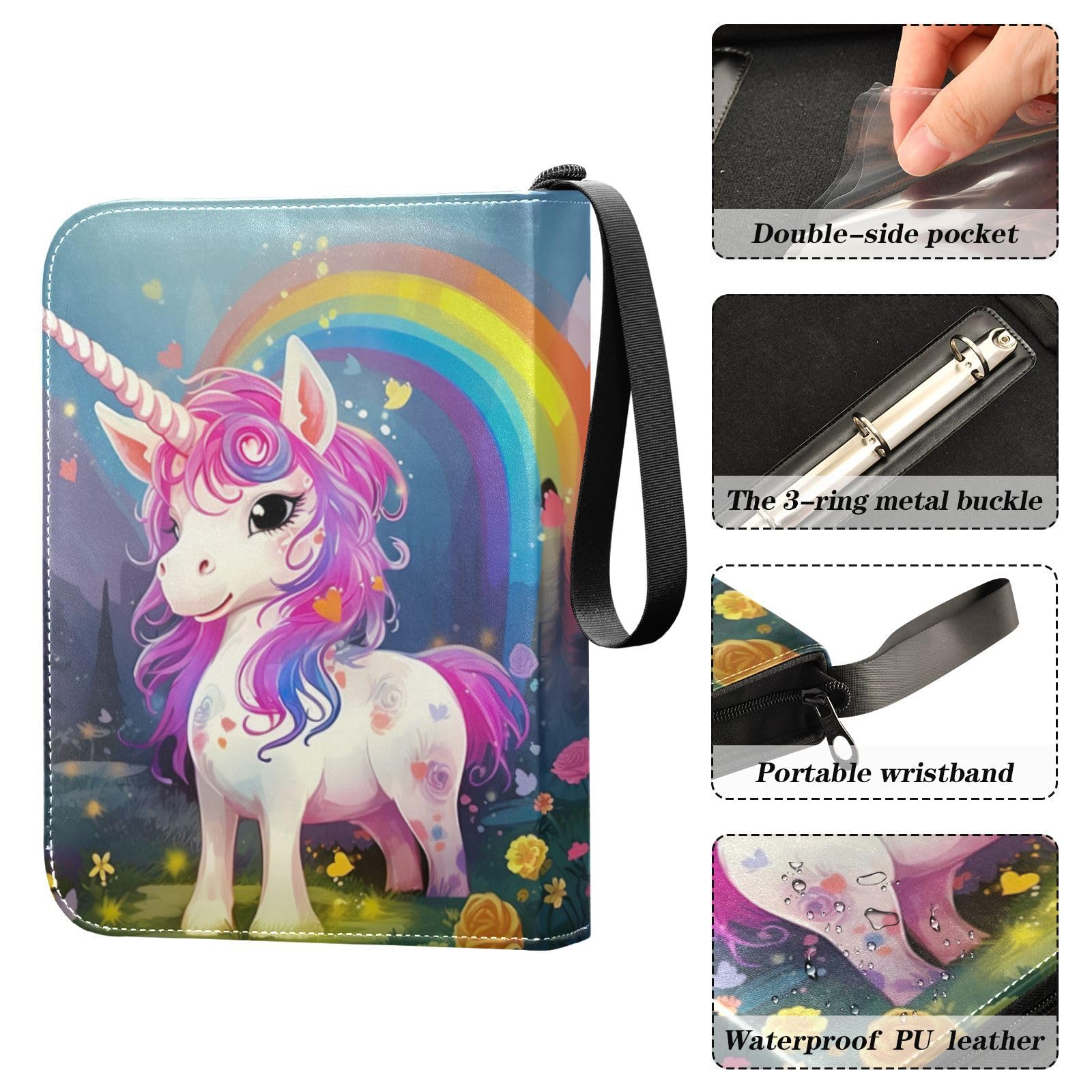 Amazon.com: Unicorn Rainbow Waterproof Trading Card Binder,400-Pocket  Trading Album Display Holder,Display Case with Card Sleeves Card Holder  Protectors Set for Soccer Card,Gaming Cards,Yugioh,MTG and Other TCG  2010023 : Toys & Games