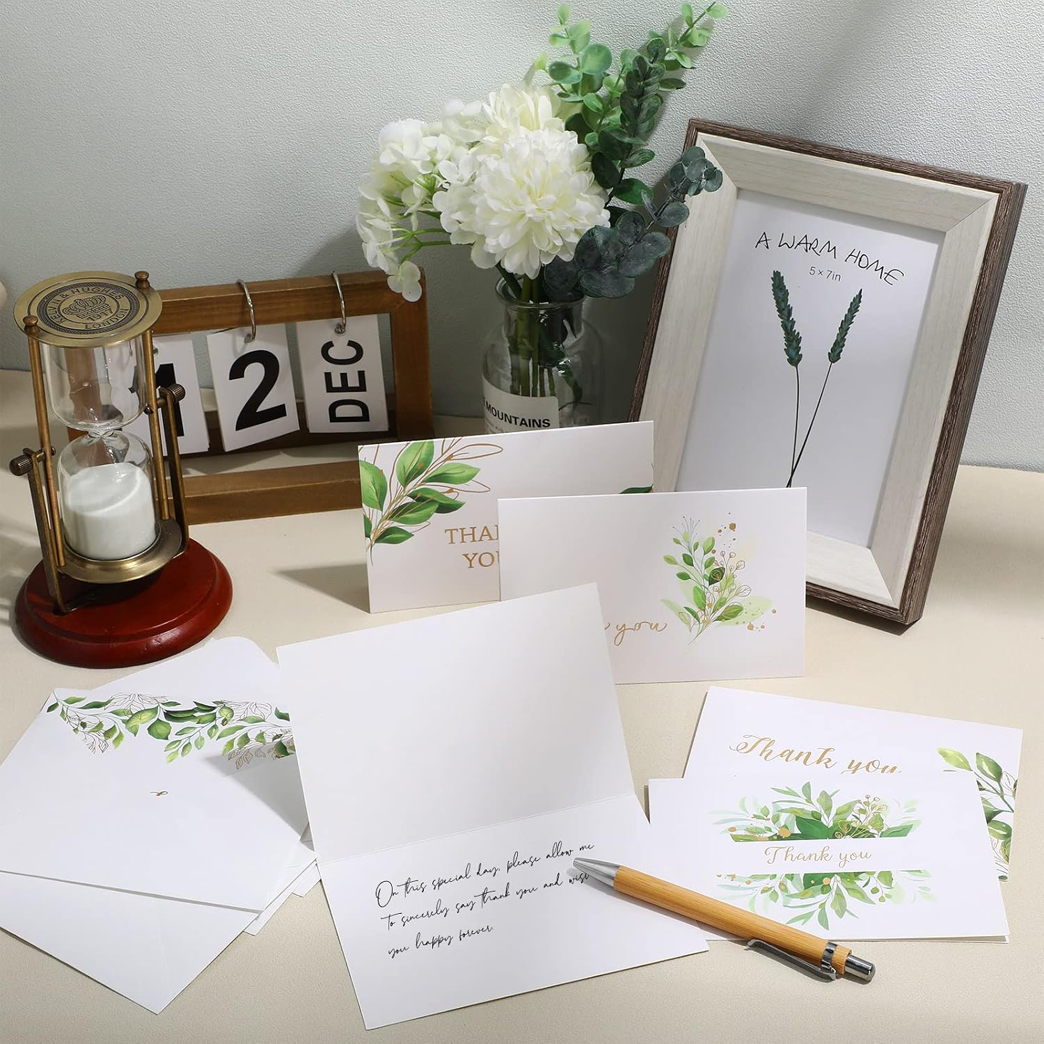 Sabary 120 Eucalyptus Wedding Thank You Cards with Envelopes Bulk 4 x 6 Inch Blank Thank You Notes Business Watercolor Foliage Thank You Cards for Bridal Shower, Baby Shower, Engagement Party