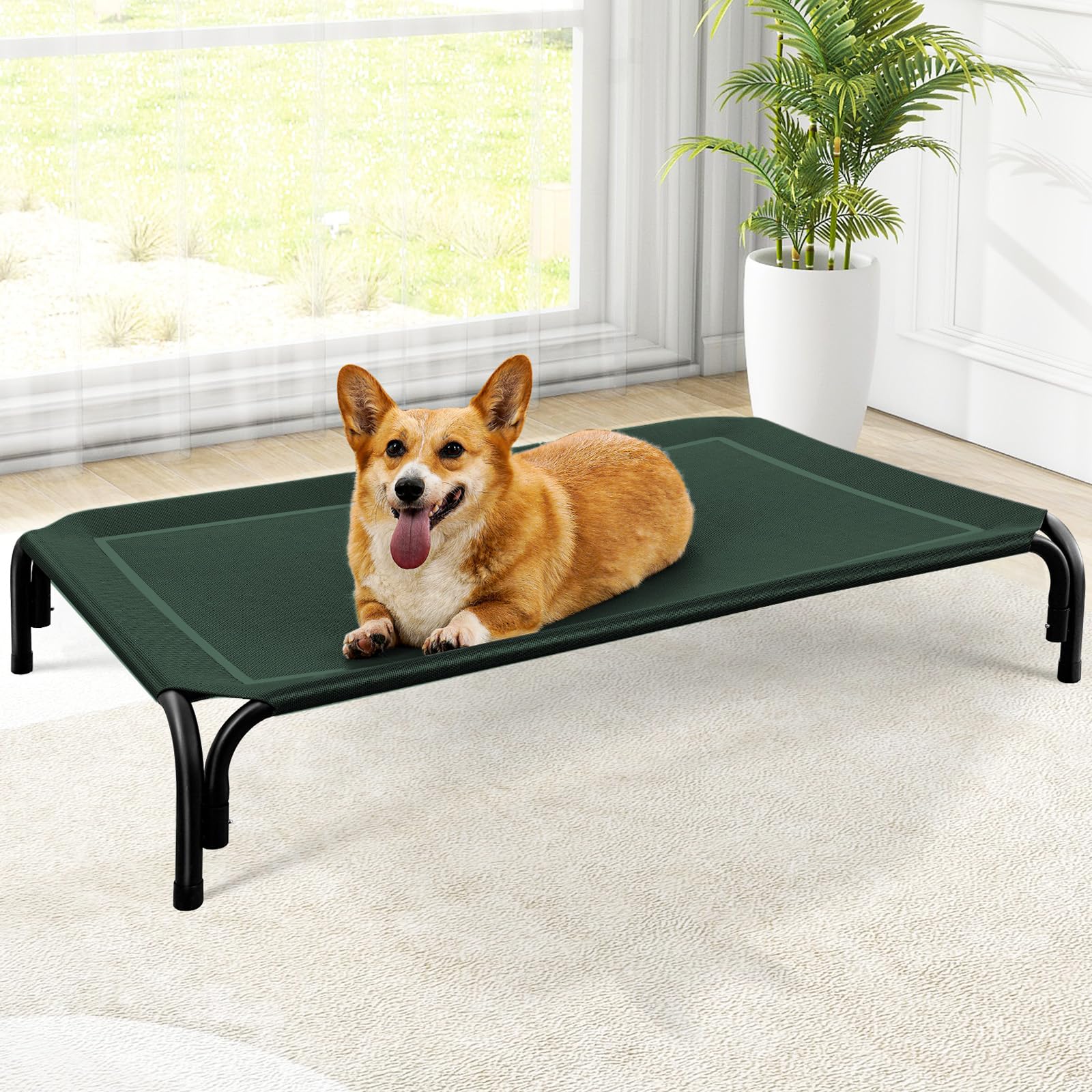 Elevated Dog Bed, Raised Outdoor Dog Bed for Medium Sized Dogs, Portable Cooling Pet Cot with Breathable & Washable Mesh, Indoor & Outdoor Pet Hammock