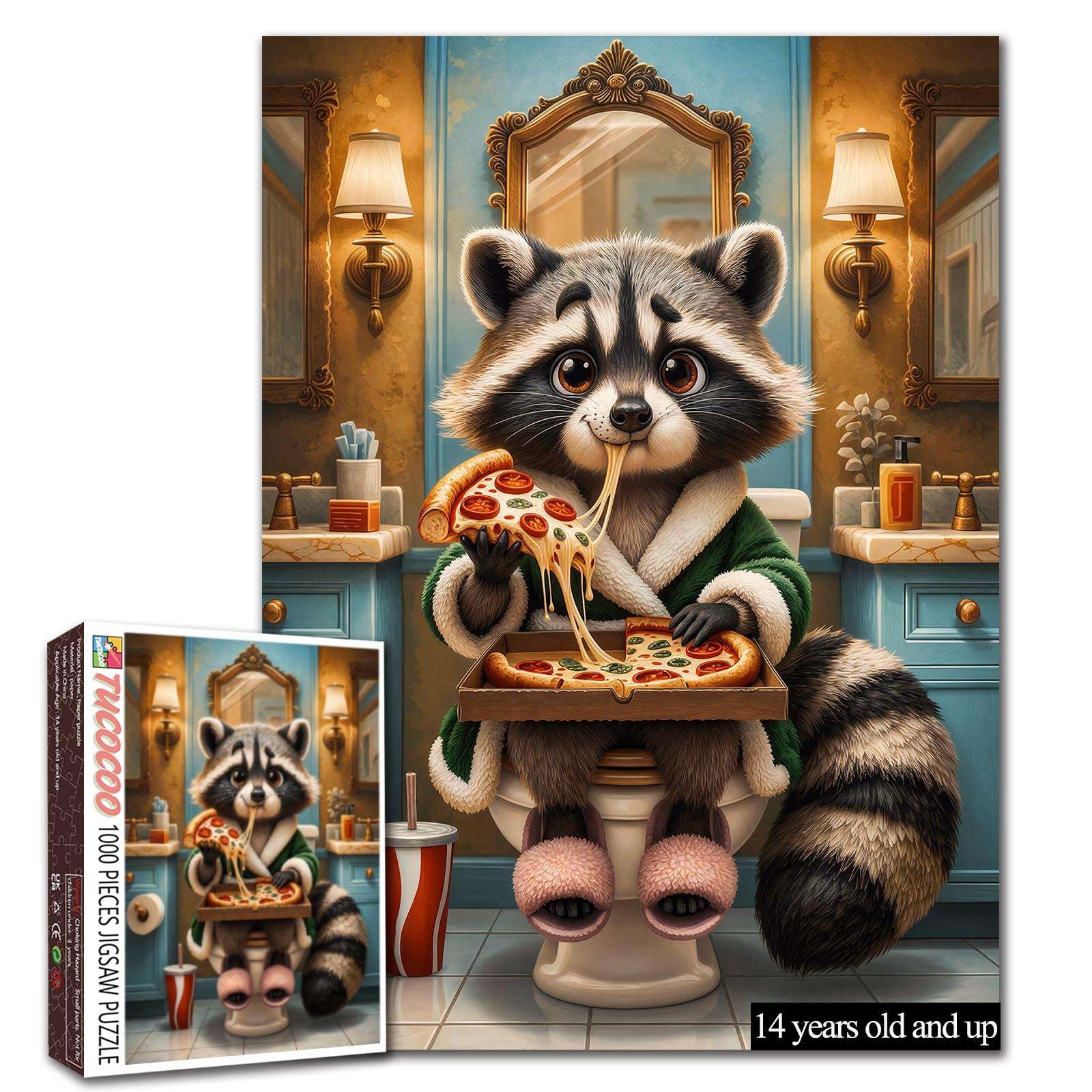 Funny Raccoon Pizza Puzzle Cute Animal Pizza Lover Puzzle for Adults