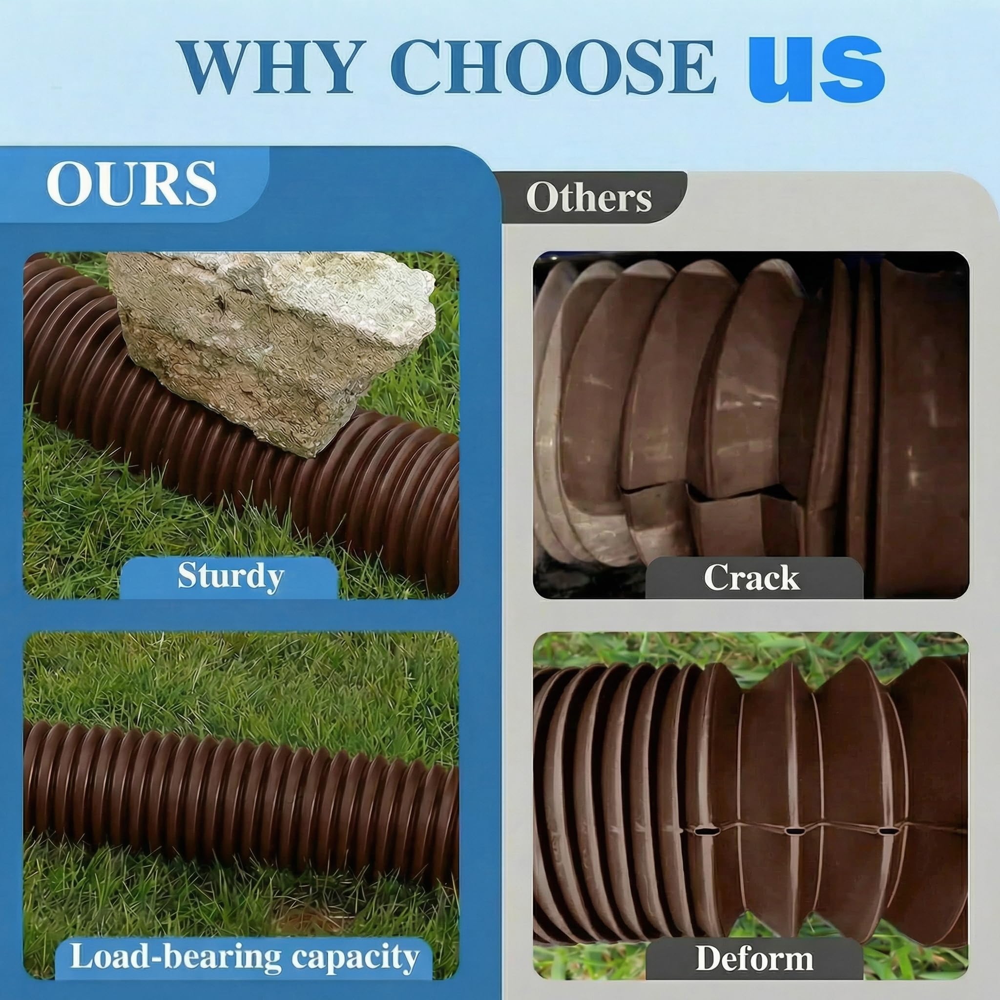 16.5ft Long Gutter Downspout Extensions for Rainwater Drainage, 4” Diameter Thickened Flexible Downspout Extender Extendable from 3.6ft to 16.5ft(Brown) - 3