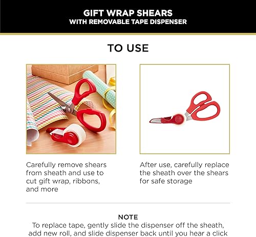 Miniatura 5 de Sabatier Tijeras multiusos 2 en 1, tijeras de envoltura de regalo con cubierta de hoja dispensadora de cinta extraíble, tijeras multiusos de acero