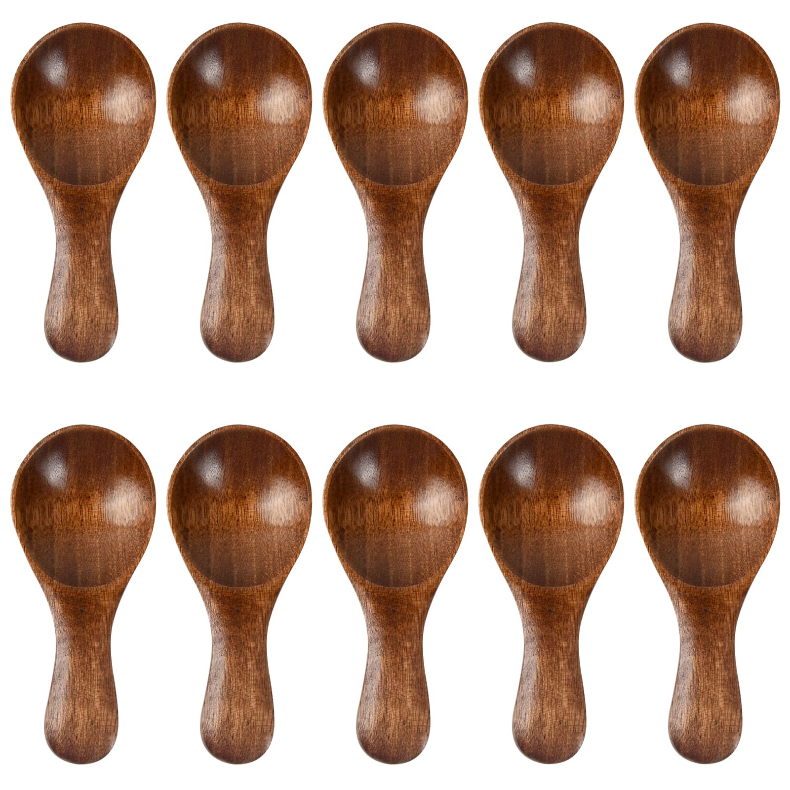 Anseom Cucharas De Sal De Madera Pequeñas – 10 Piezas De 83mm Hechas A Mano | Mini Cucharas Para Condimentos, Azúcar, Café (Mango Corto)