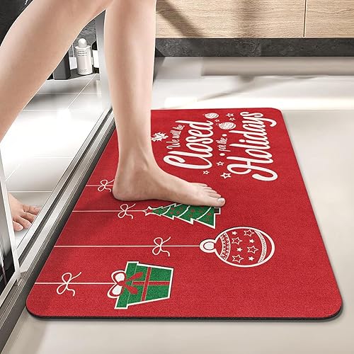 Miniatura 1 de Tapete de baño navideño para baño, de secado rápido y súper absorbente, tapete rojo con parte trasera de goma antideslizante, 17 x 30 pulgadas, para
