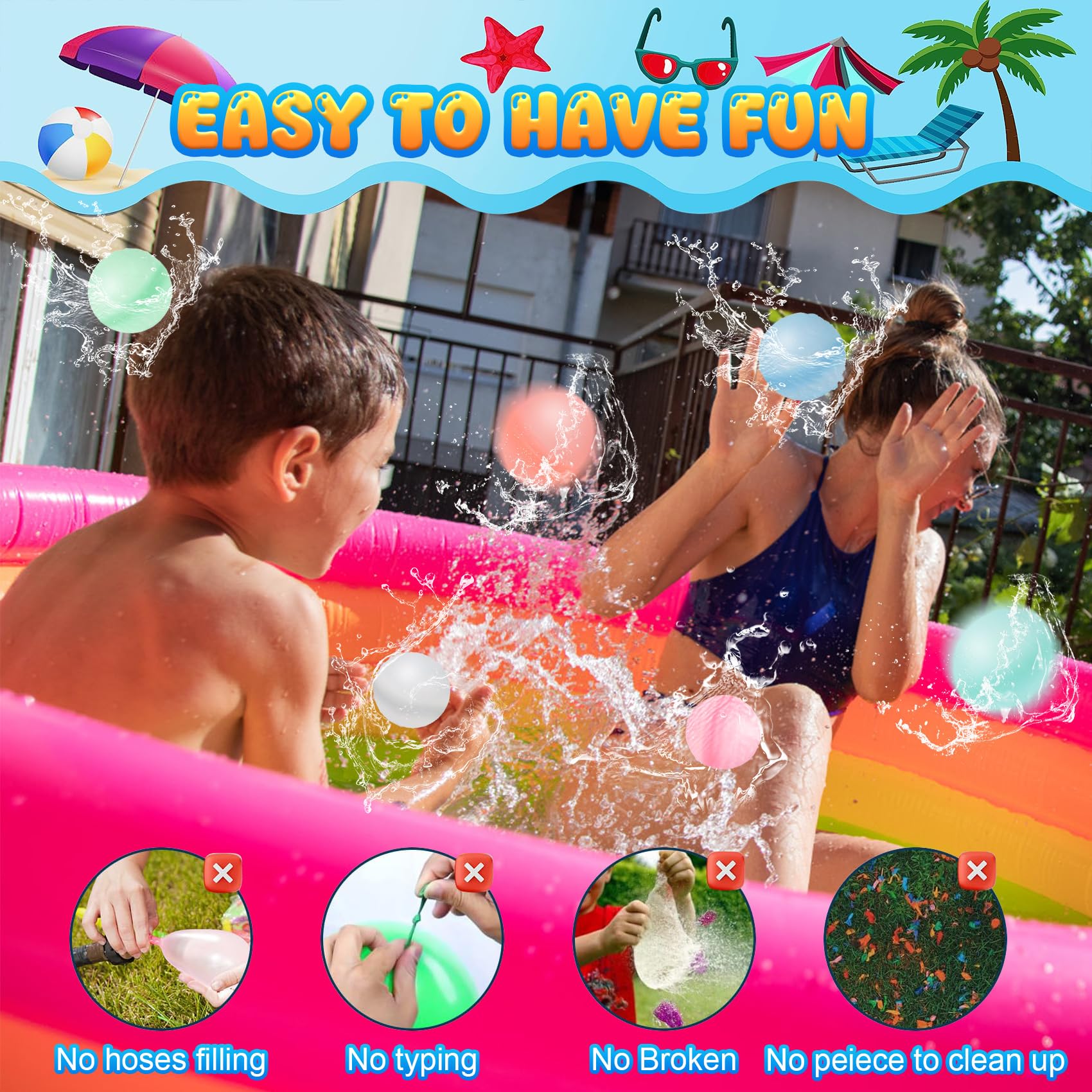 Pilikoll 30 Stück Wiederverwendbare Wasserbomben - Selbstdichtende Silikon-Bälle Für Poolparty