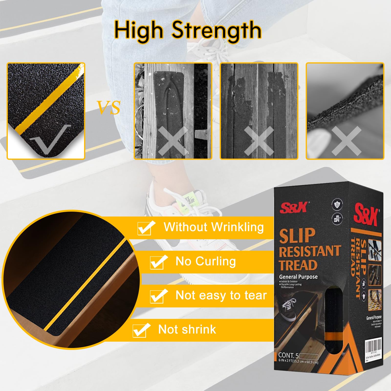 S&X Anti Slip Stair Treads, 10-Pack, 15cm x 61cm Pre-Cut Anti Slip Tape Outdoor Waterproof for All Slippery Surfaces - Image 3