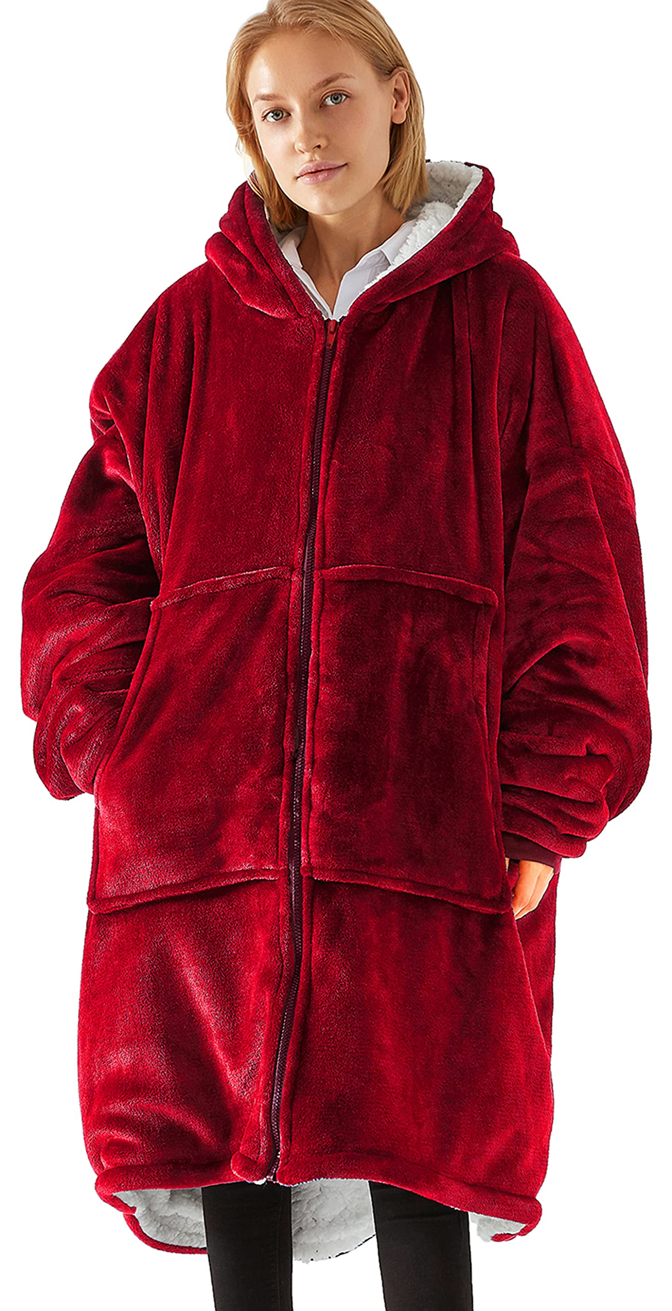 Vancavoo Sweat à Capuche Hoodie Oversize Sweats Blanket Pullover Robe Pulls Chaud Doux Flanelle Couverture Manteau Gilets Femmes Homme Portable Épaissie Fermeture éclair Grande Poche