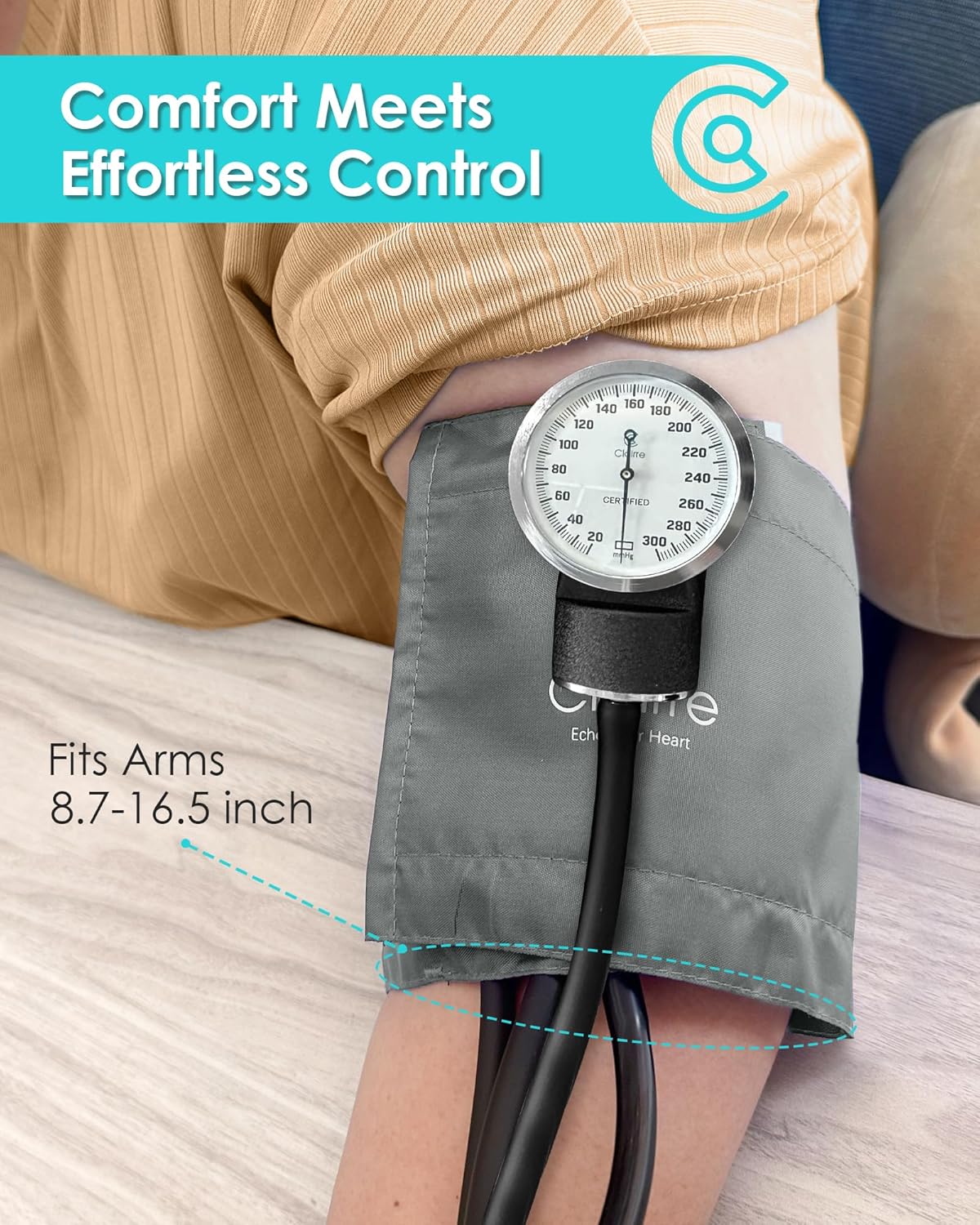 Premium Blood Pressure Cuff Set with Advanced Stethoscope, Penlight & Storage Case Kit, Aneroid Sphygmomanometer for Professional & Home Adult BP Monitoring, Gray