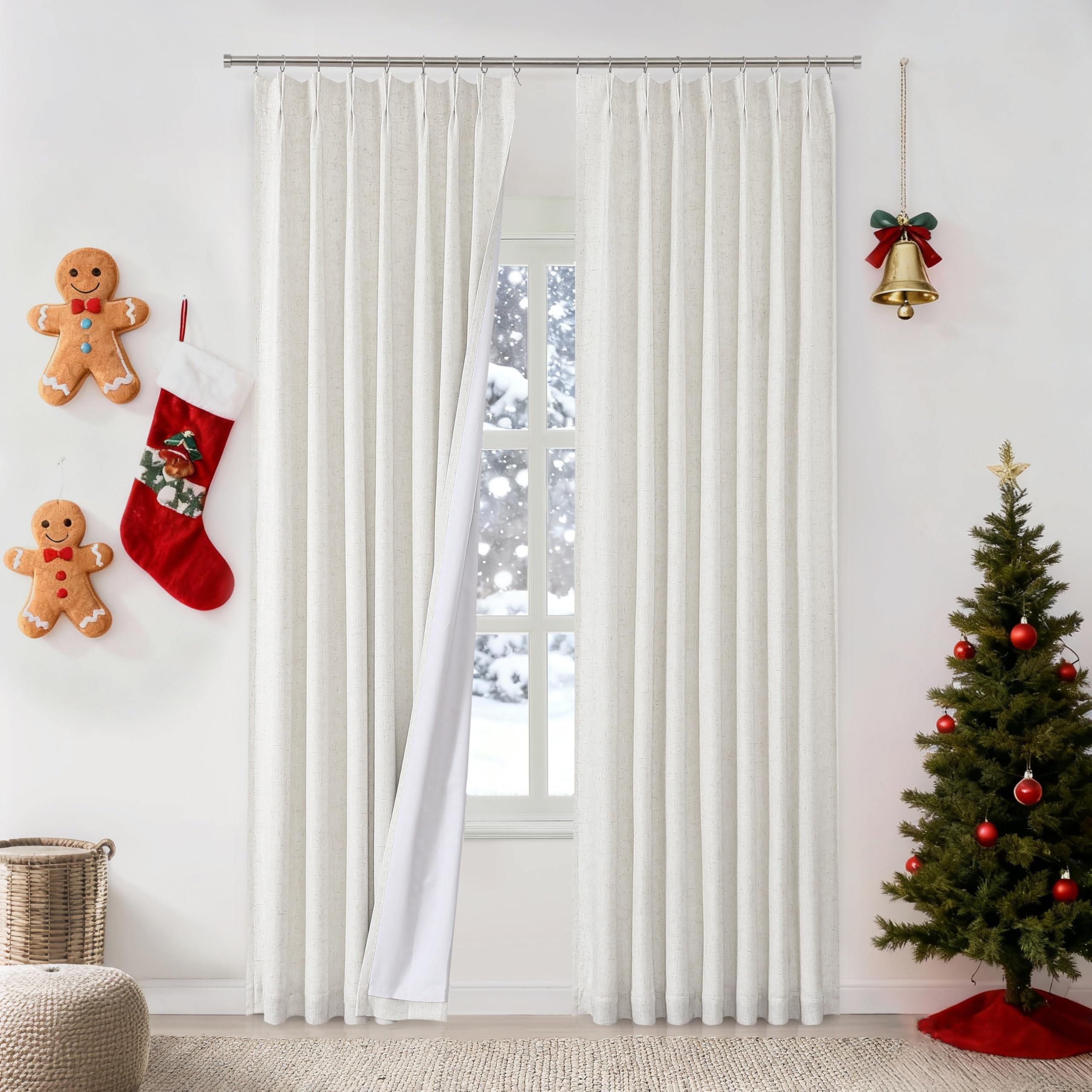 WEST LAKE Bailey Linen Pinch Pleat 100 Full Blackout Curtains 84 Inches Length,Modern Rustic Textured Panels with Back Tabs,Bedroom Drape for Traverse Rod and Track Window Treatment Set,40" Wx84 Lx2