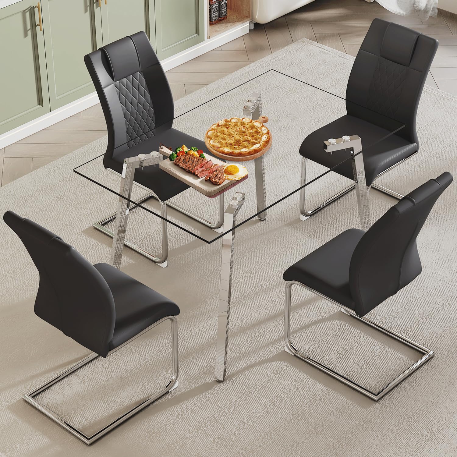 Amazon.com - MEMUY Modern Dining Table Set 4,Small Glass Dining Table ...