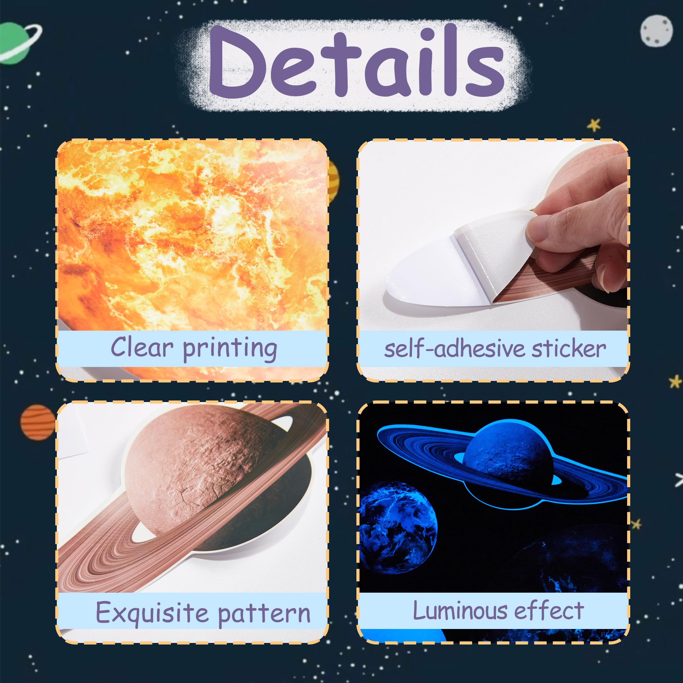 Adesivi da parete con stelle fosforescenti del sistema solare, sole e 8 pianeti principali, adesivi per soffitto, motivo astronauta, decorazione da parete per bambini (blu)