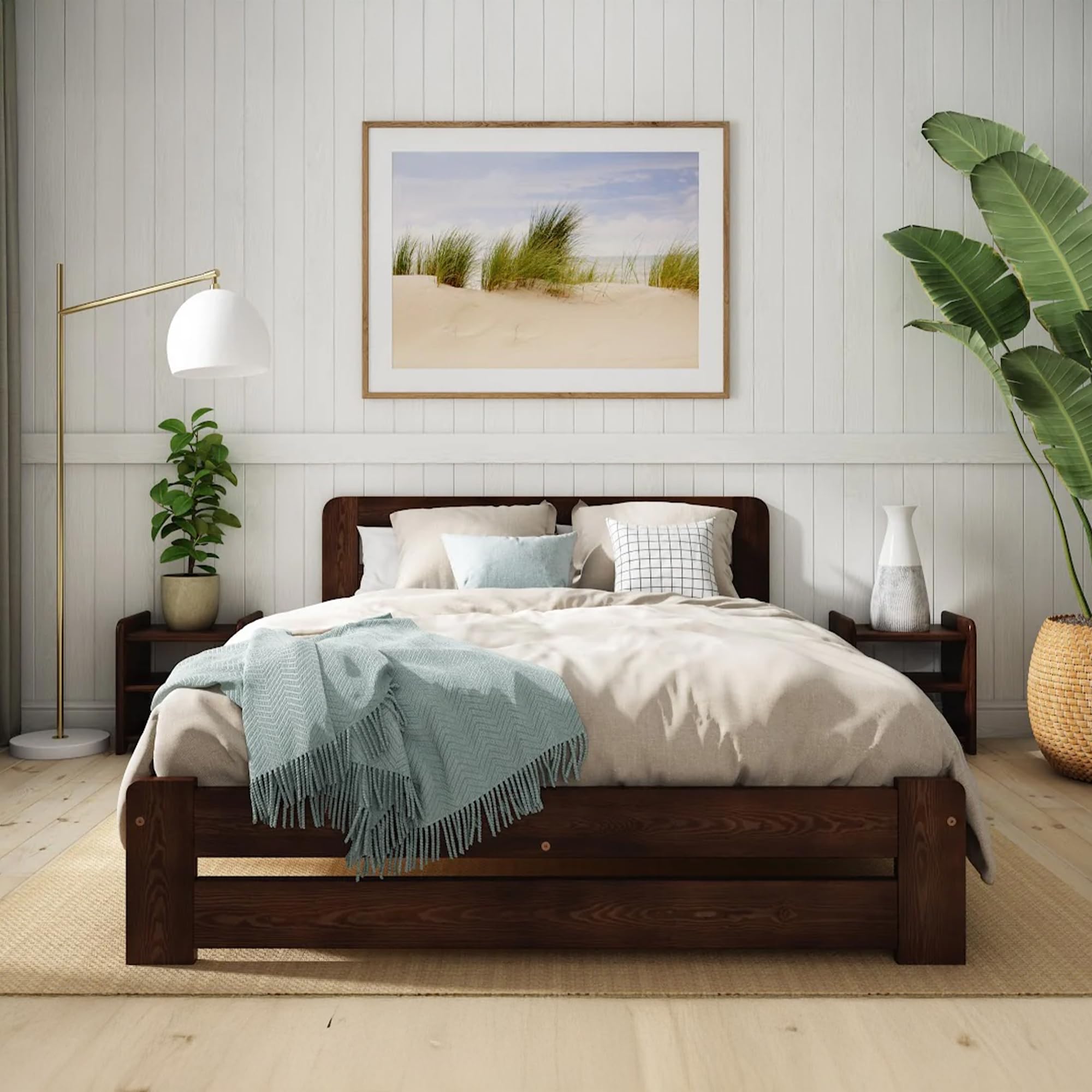 Nodax Single Bed Frame 3ft – Solid Pine Wooden Bed Frame for Adults, F1 Easy Assemble Bed with Sturdy Slats, Comfortable Bedroom Furniture | (Walnut)