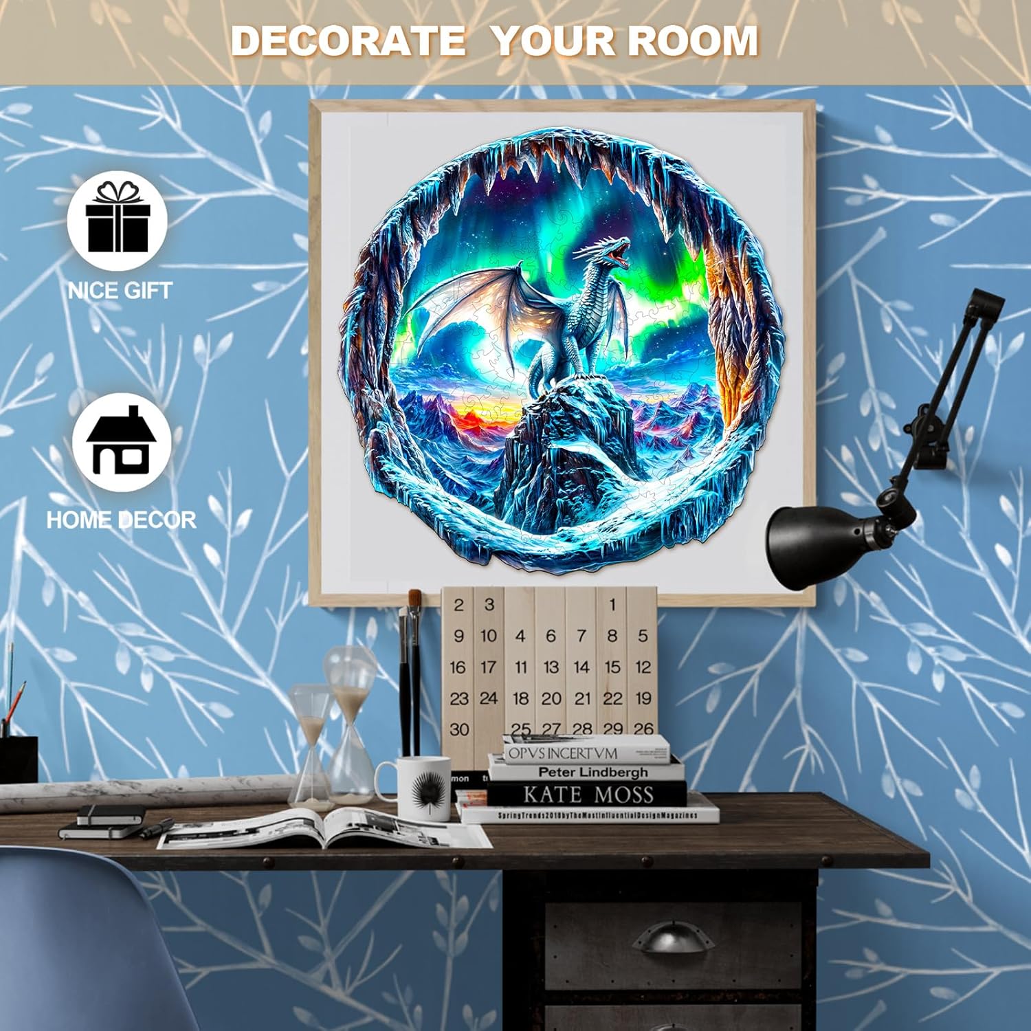 WOODBESTS Wooden Puzzles for Adults, Cave Aurora Dragon Wood Puzzle Adult, Unique Animal Shape Wooden Jigsaw Puzzles, Puzzle Game Gifts for Family Friends Birthday (200pcs, M-11.4 * 11.4in)