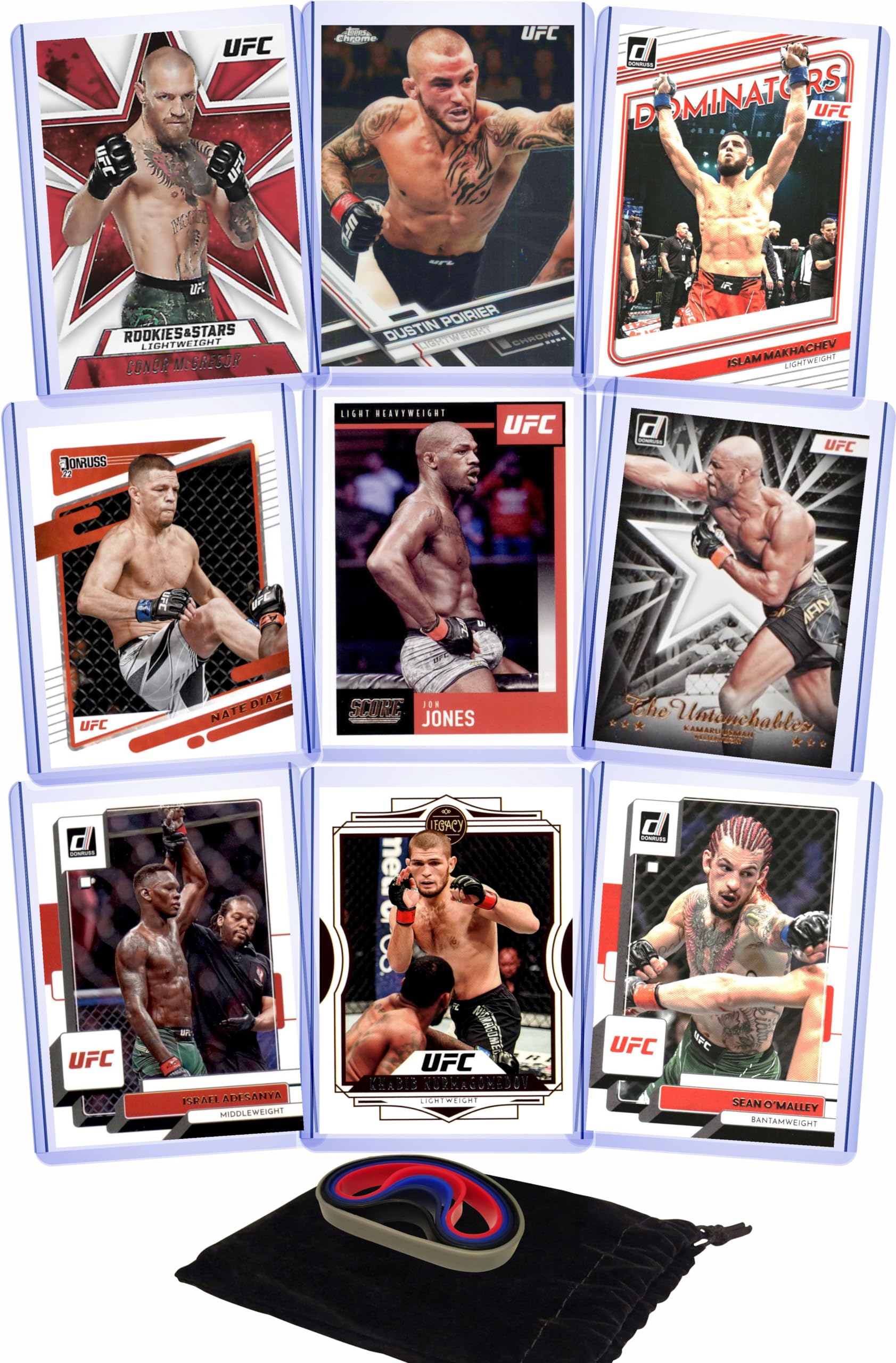 Top UFC Fighter Cards: Conor McGregor, Israel Adesanya, Dustin Poirier, Jon Jones, Kamaru Usman, Nate Diaz, Sean O'Malley, Islam Makhachev and Khabib Nurmagomedov (9) Trading Card Set