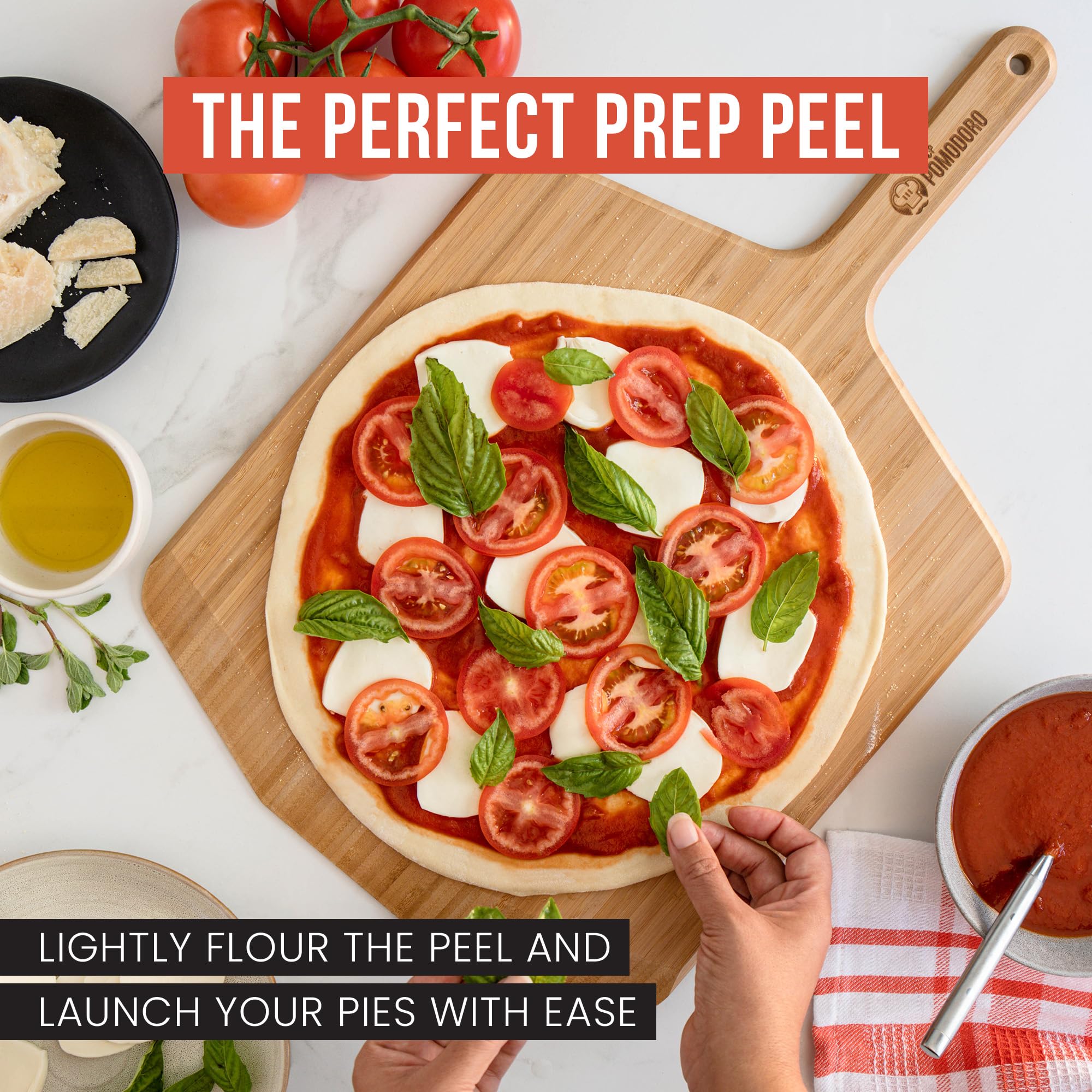 Chef Pomodoro 16-inch Bamboo Pizza Peel, Wooden Pizza Peel 16 Inch (41 cm), Pizza Paddle, Wood Pizza Board, Peel with Handle - Image 3