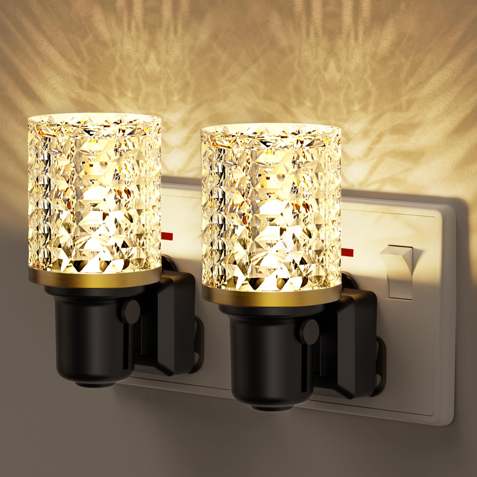 JandCase Dimmable Night Light Plug in Wall, Dusk to Dawn Sensor, 0-100LM Adjustable Warm White 3000K Night Light, Modern Acrylic Plug in Night Light for Hallway, Bedroom, Kitchen, Nursery, 2 Pack