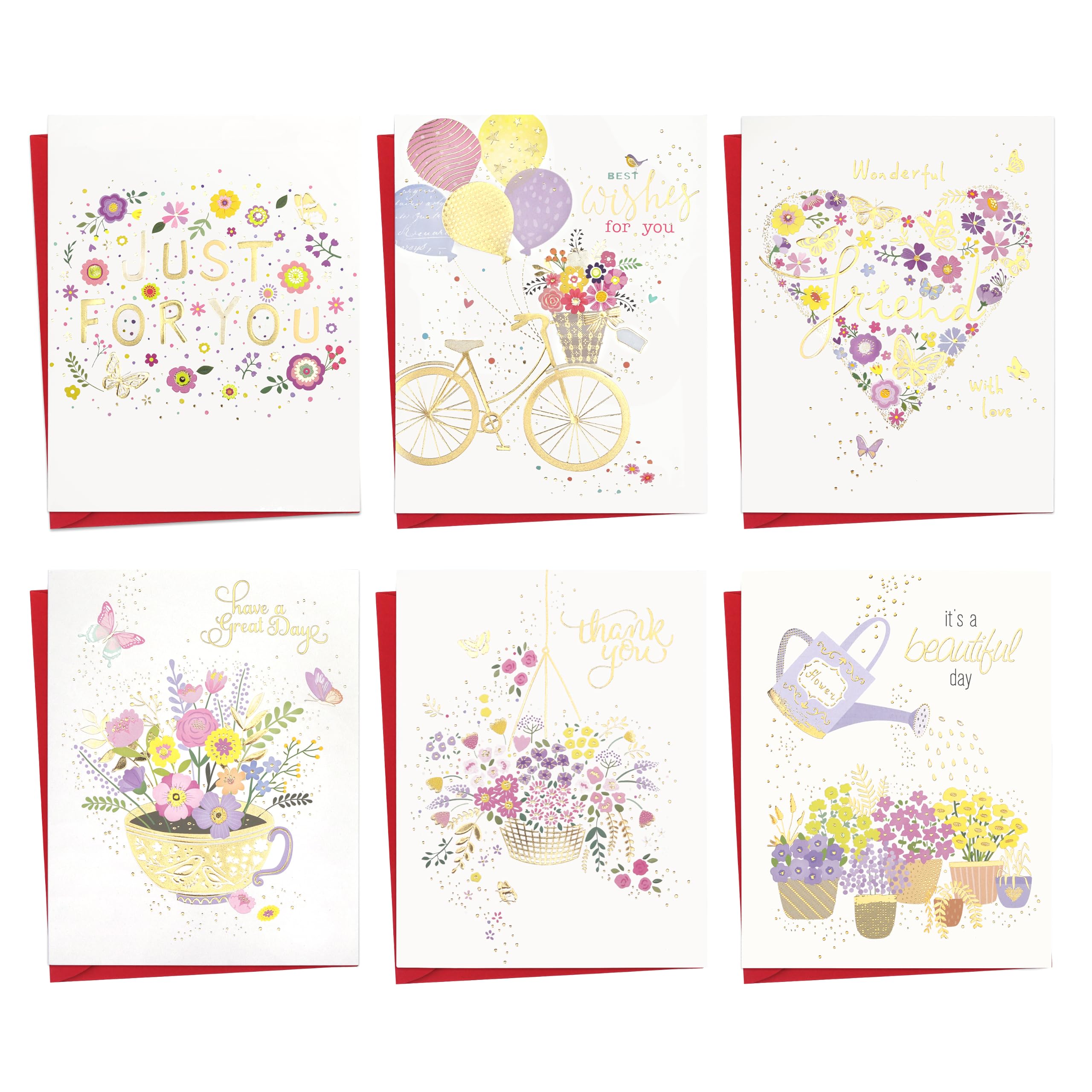 12 Pack Hot Gold Foil Floral Luxury Thank You Cards with Envelopes