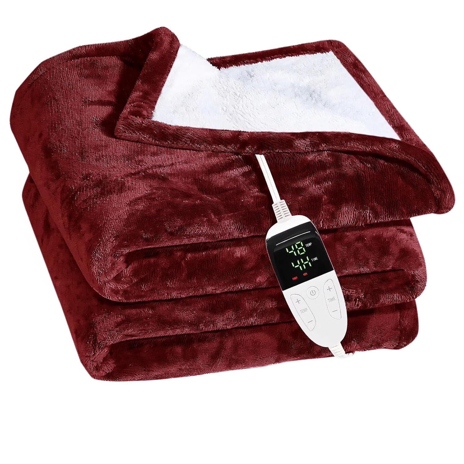 Utopia Bedding Single Bed Electric Blanket with 6 Heating Levels and 2-10 Hours Time Settings, 300 TC Flannel to Sherpa Super Cozy Heated Blanket Machine Washable 30X60 Inch (Maroon) by Cratos