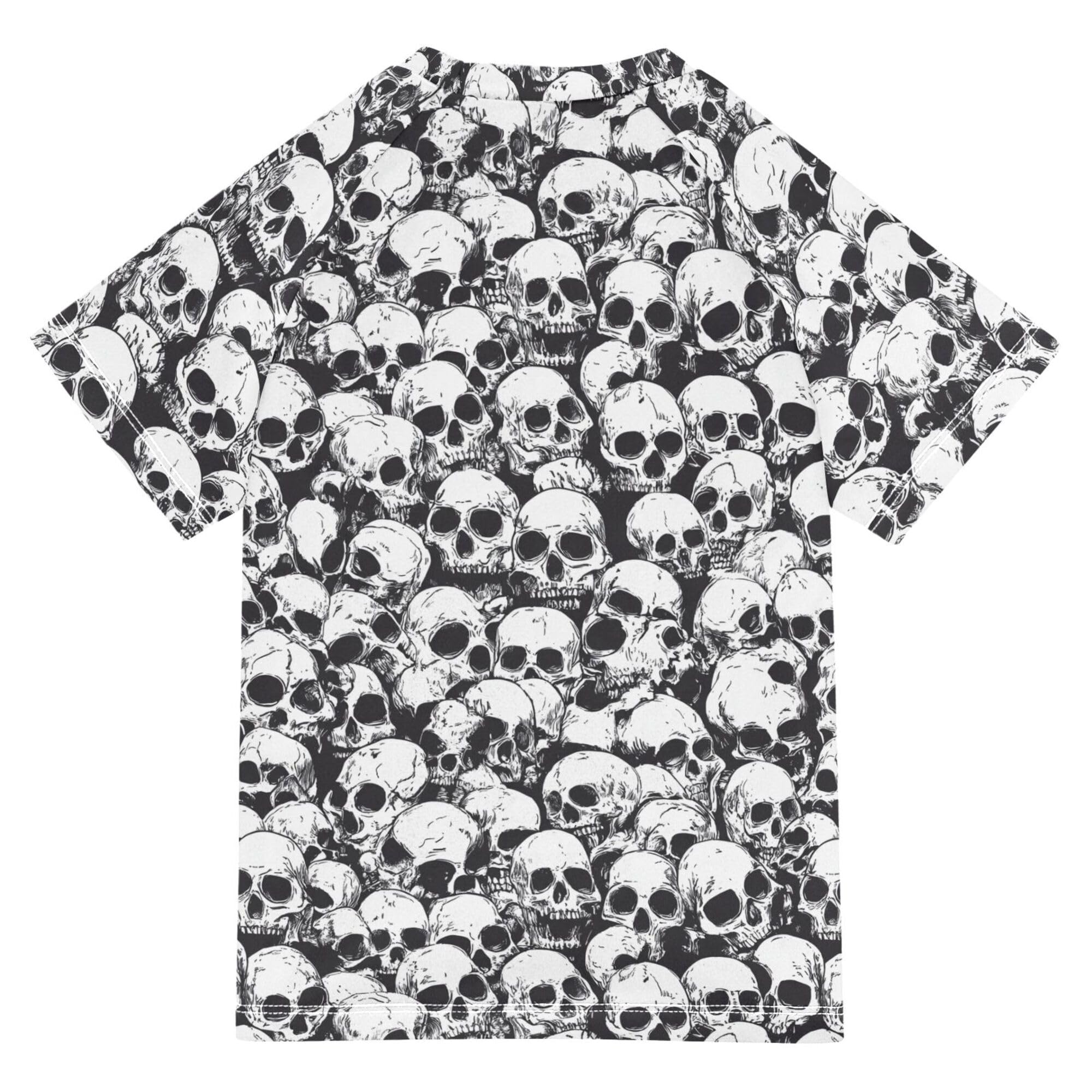 Retro Funny Skulls Boy Bathing Suit Sun Protection Kids Rash Guard Swim Girls Swimwears T Shirts for Teen Boys 4T