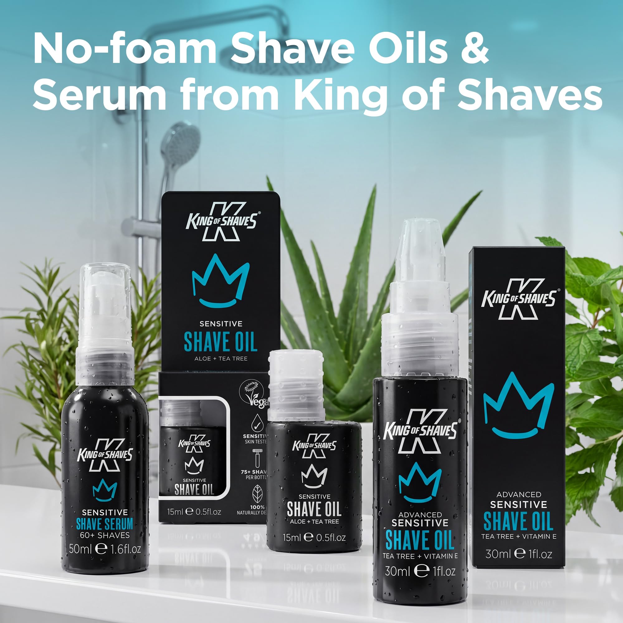 King of Shaves Advanced Sensitive Rasieröl Teebaum & Vitamin E 30ml klare Formel ohne Schaum reduziert Rasurbrand empfindliche Haut Reisegröße