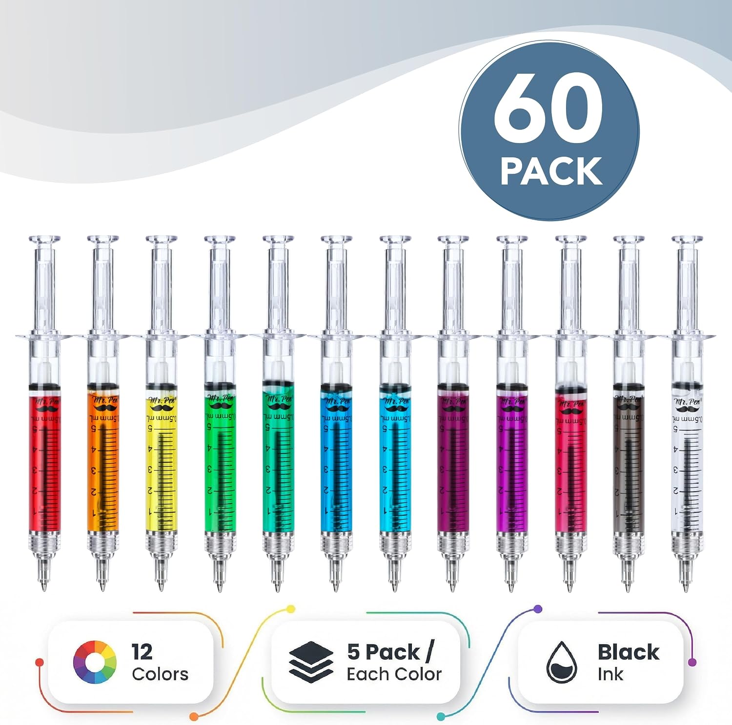 Mr. Pen- Syringe Pens with Holder, 60 Pack, Black Ink, Retractable image 2