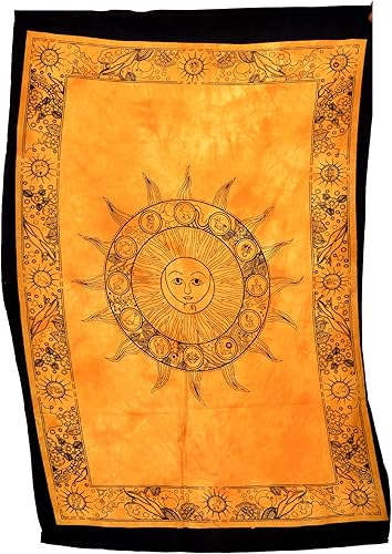 Tapiz psicodélico con diseño de mandala de sol, luna, estrellas, teñido anudado, hippie, hippy, celestial, para colgar en la pared, tapices