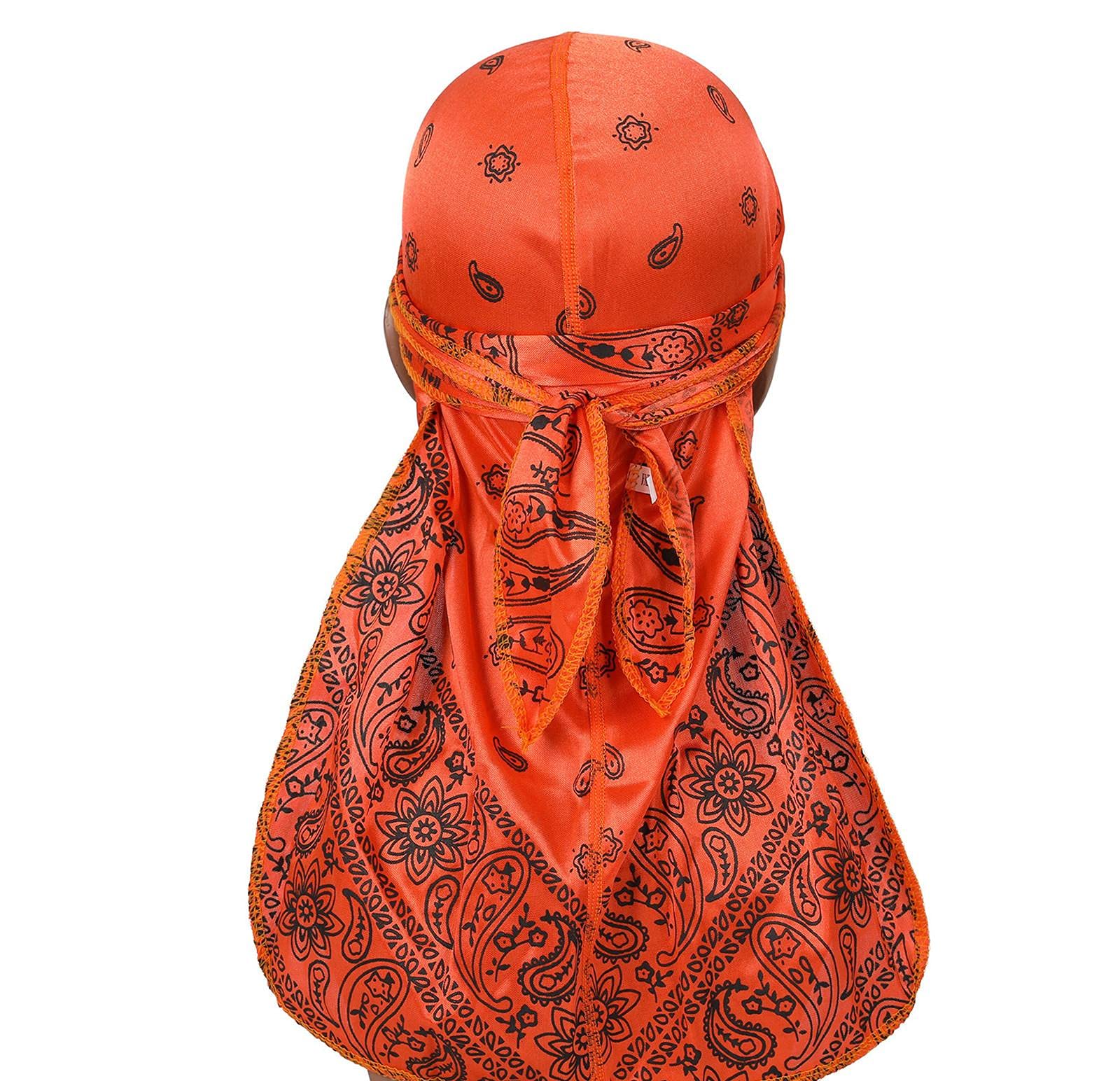 kewing Men and Women Bandana Doo rag Cap Headwraps Silk Boho Durag with Long Tail and Wide Straps for Waves