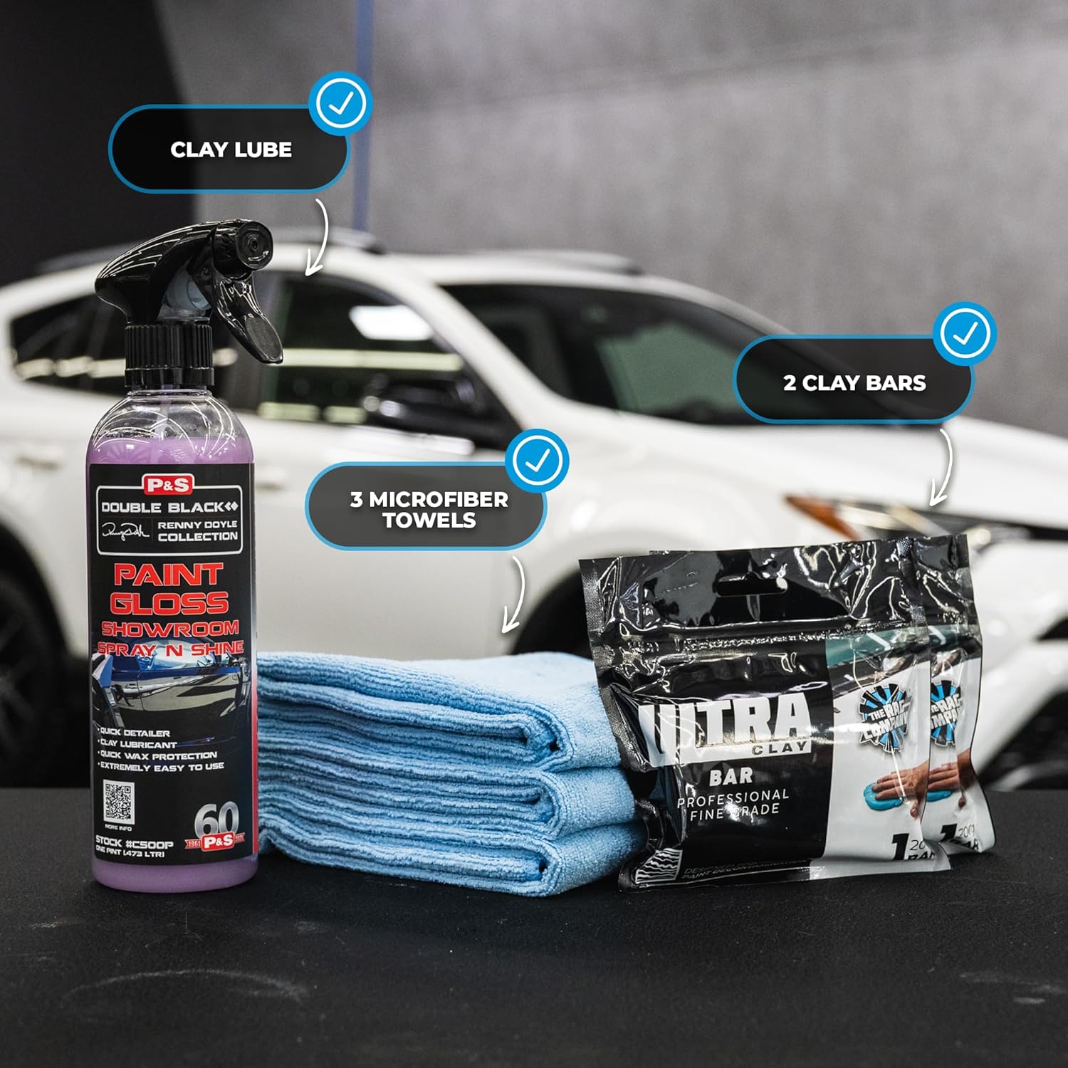 The Rag Company - Clay Bar Starter Kit - Surface Prep Kit for Cars, Trucks, SUVS & More - Includes 2 Premium Clay Bars, Clay Lube, Microfiber Towels - 6 Piece Kit