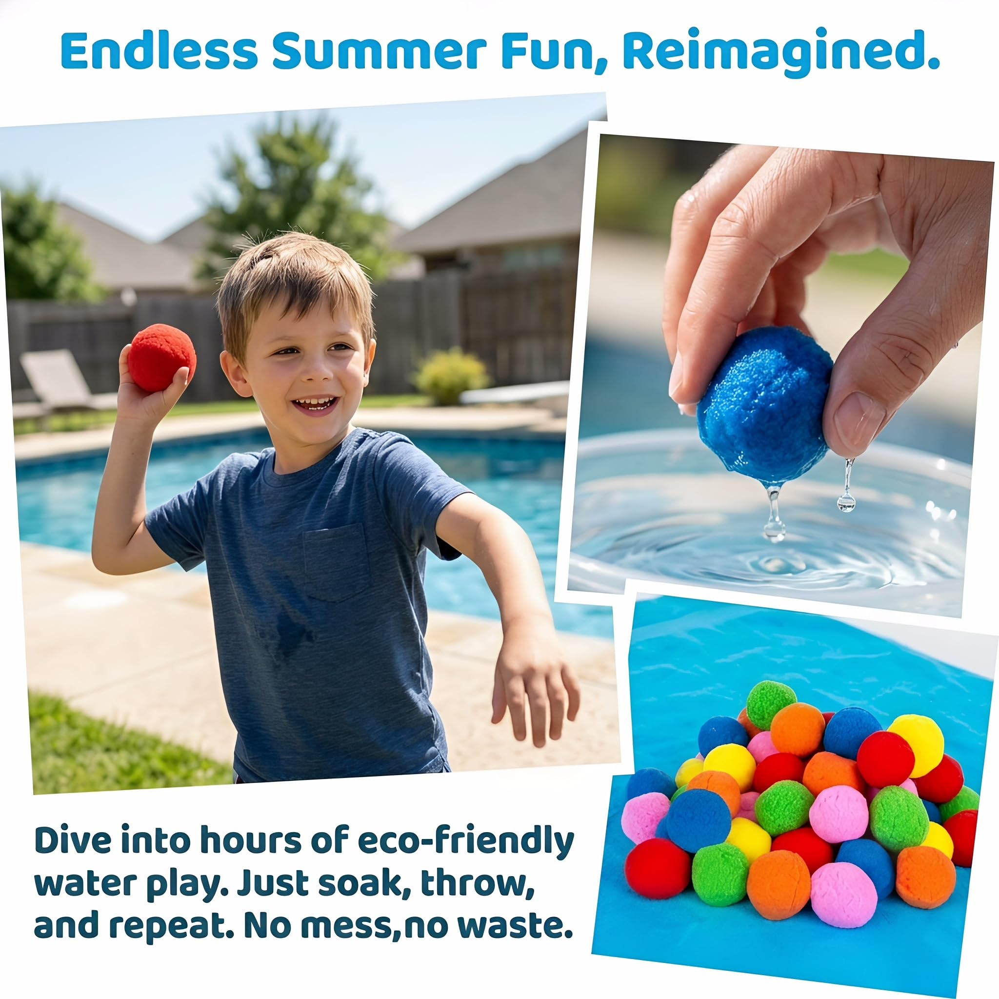 Wasserbomben Wiederverwendbar 50 Stück Splash Bälle, Baumwoll Wasserbomben Selbstschließend für Wasserschlacht Garten Pool Trampolin Sommer Spielzeug Kinder (6 zufällige Farben)