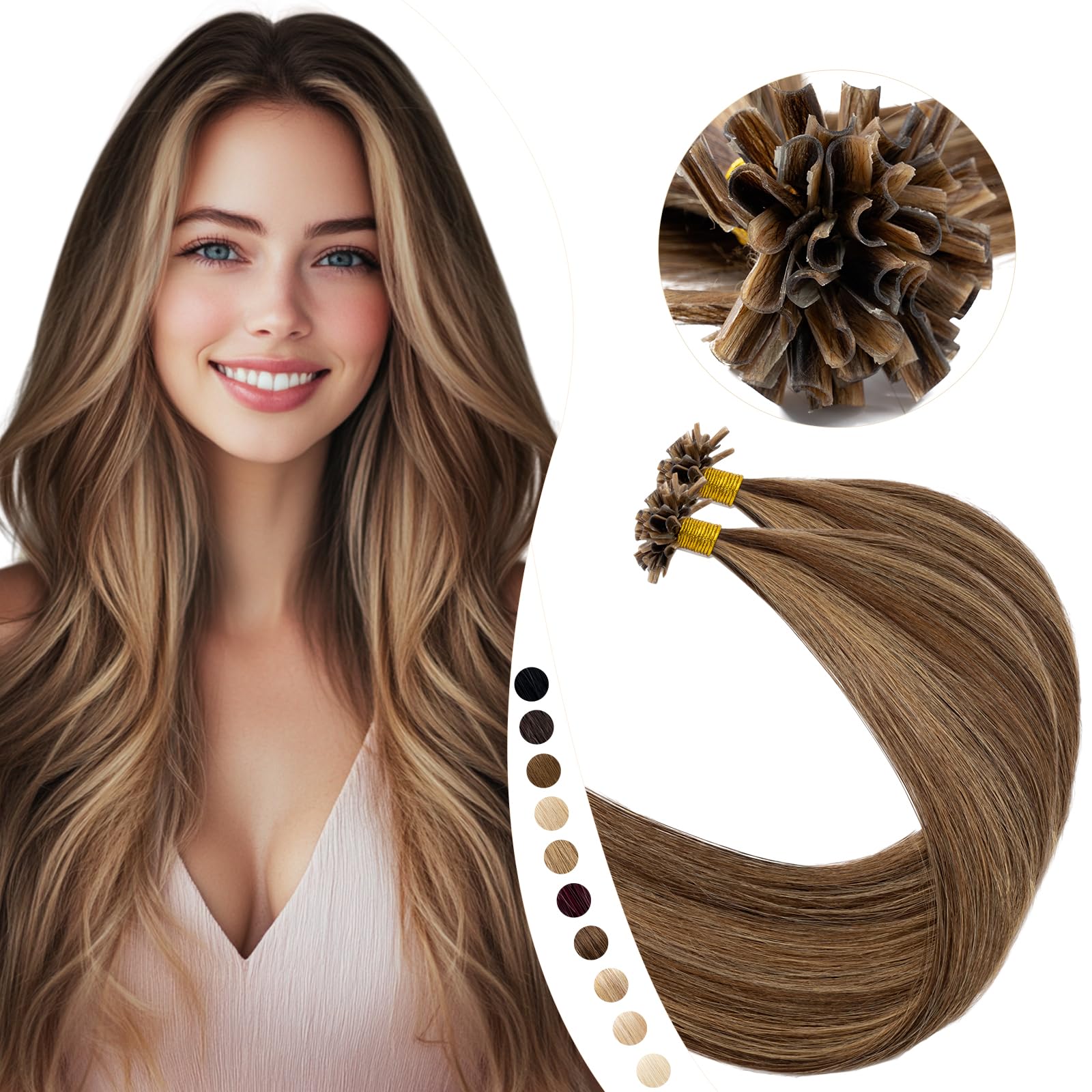 Elailite Extension Capelli Veri Cheratina 1g 50 Ciocche Balayage 100% Remy Human Hair U Tip Keratin (40cm 50g #4/27)