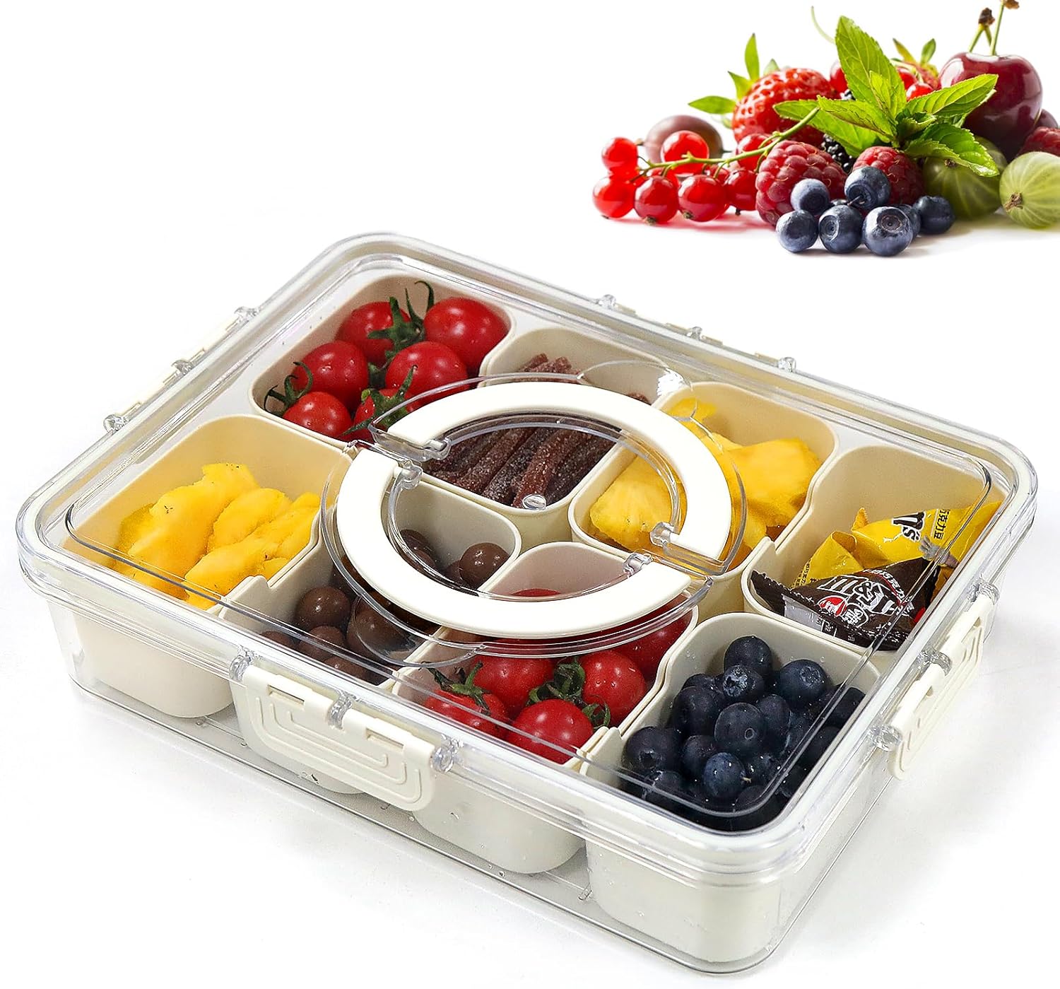 Divided Serving Tray with Lid and Handle Clear Snackle Box Charcuterie Container