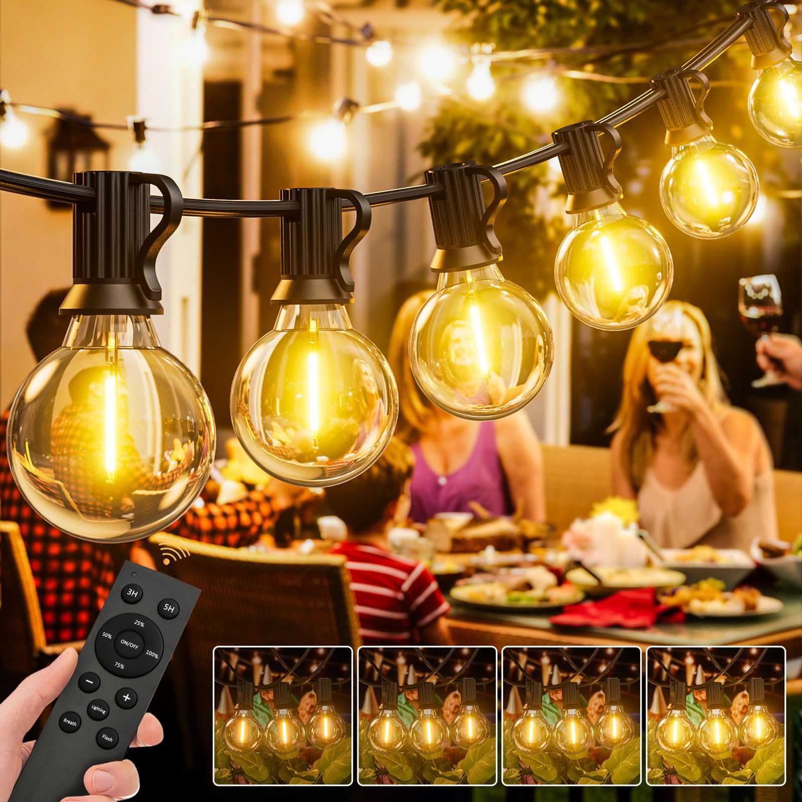 Lucuhm Black 45M 150Ft Festoon Lights Outdoor With Remote – Led Garden String Festoon Lights Mains Powered – Dimmable Garden Light Outdoor Waterproof With Timer For Patio Gazebo Balcony Outside