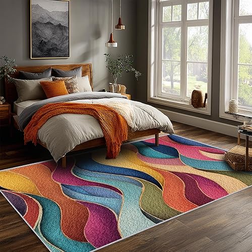 Miniatura 3 de Textured Throw Rug, 2x3 Doormat 3D Modern Abstract Retro 70s Pattern for Entryway, Bedroom, Kitchen, Textured Home Decor Accessories Indoor Door