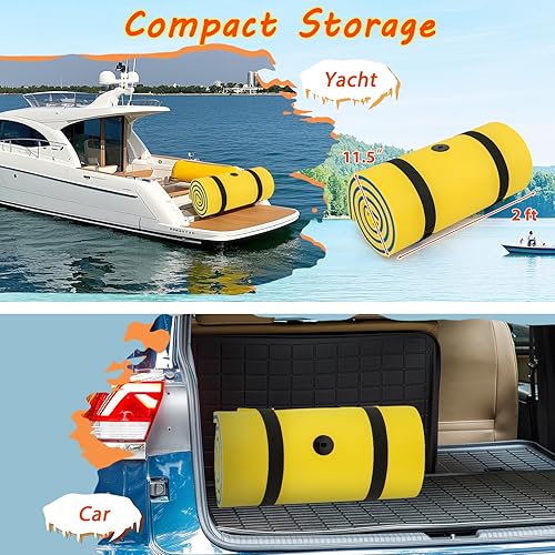 Miniatura 5 de Goplus Alfombrilla de agua flotante, almohadilla de lirio con diseño de almohada rodante, espuma XPE de 3 capas resistente a desgarros, flotadores