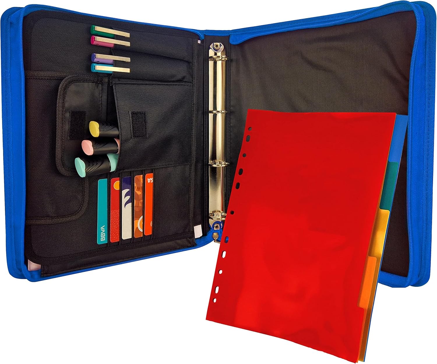 Raylu Paper – Cartella Portadocumenti A4 con Anelli e Chiusura Zip, Organizer per Notebook con Separatori Colorati per Conferenze, Viaggi, Studio (Blu)